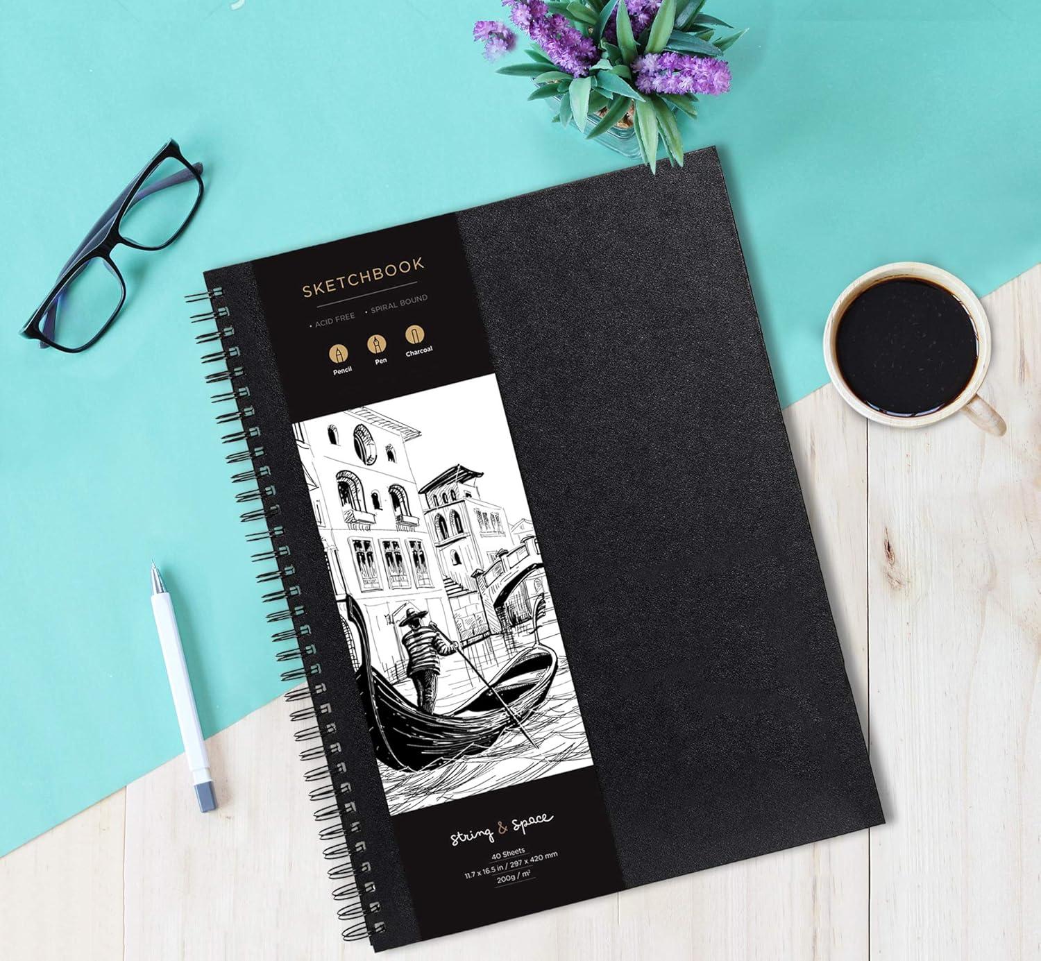 Artist’s Sketchbook Hardcover – 200GSM Very Thick Paper – Large, Spiral Sketch Book for Drawing and Mixed Media – Sketch Pad, Art Book - 11.4 x16.5, 40 Sheets / 80 Pages