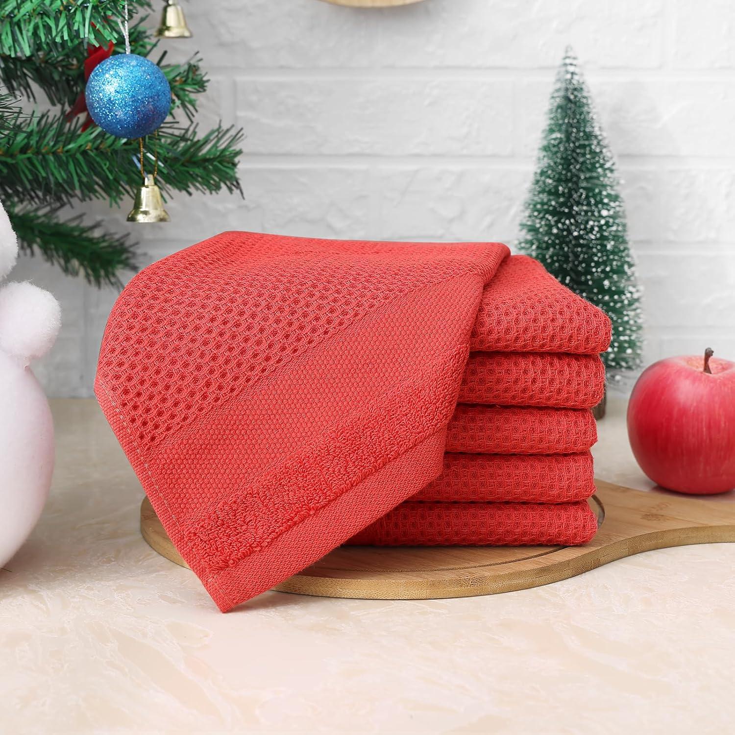 piaybook Super Soft Towels Cotton Weave Kitchen Dish Cloths Ultra Soft Absorbent Quick Drying Dish Towels 12x12 Inches 6 Pack Red for Bathroom and Kitchen,Red