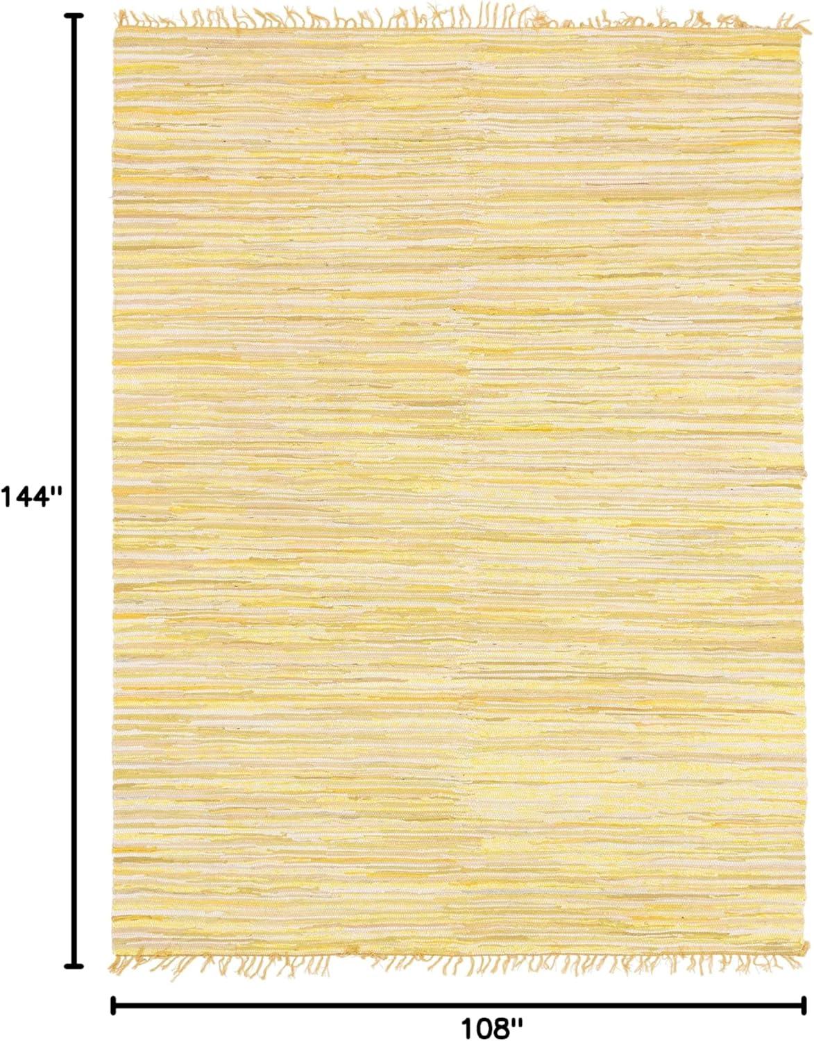 Rugs.com Chindi Cotton Collection Rug – 9' x 12' Yellow Flatweave Rug Perfect For Living Rooms, Large Dining Rooms, Open Floorplans