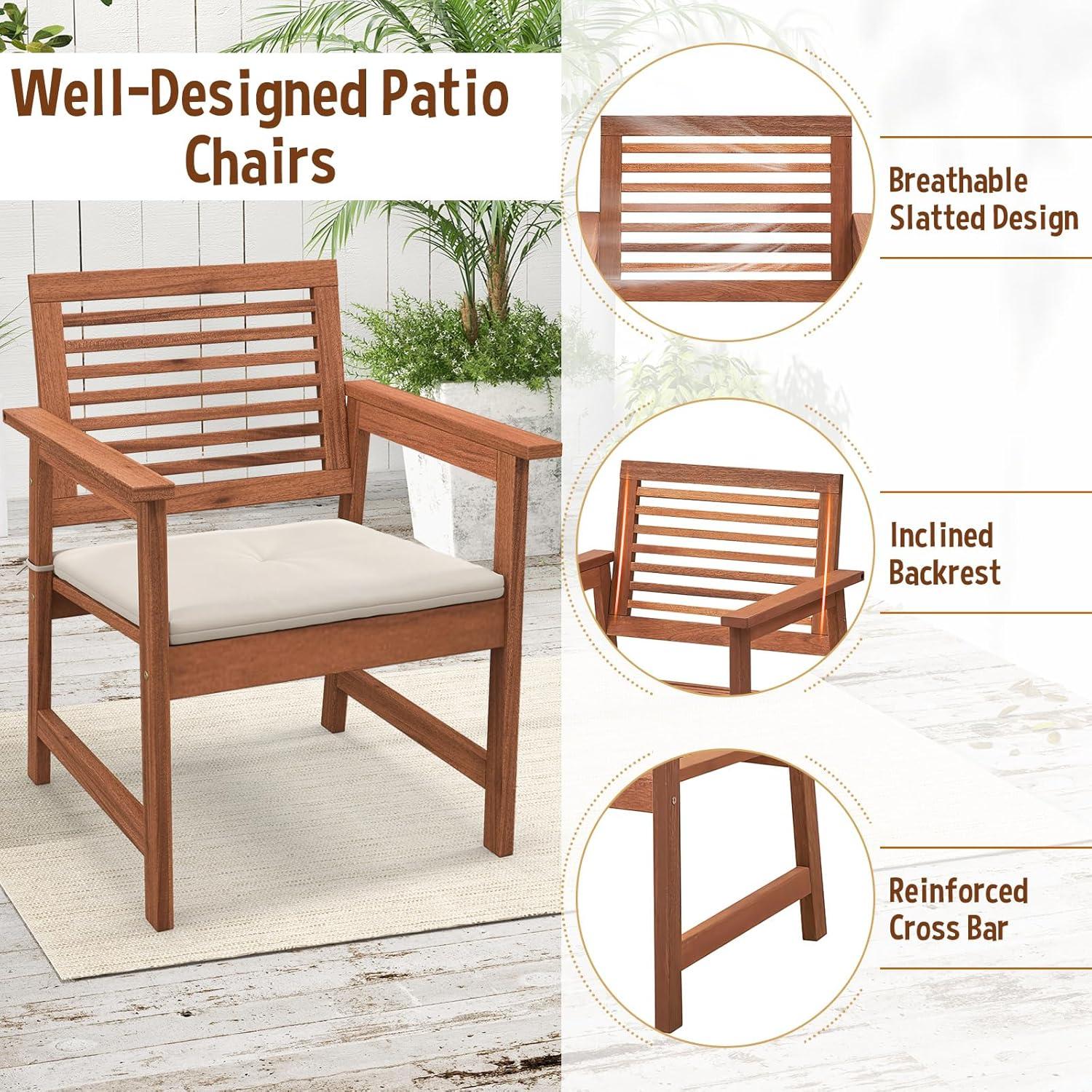 Tangkula Outdoor Hardwood Armchairs Set of 2/4 Weather-resistant Slatted Armchairs w/Removable Cushions