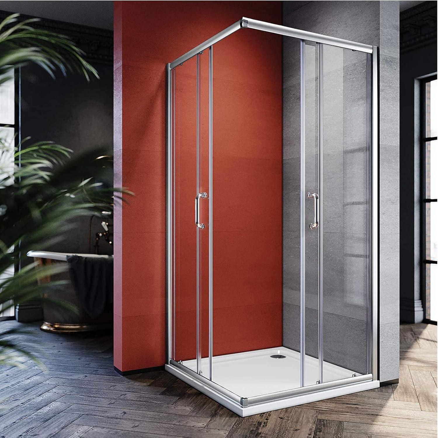 34'' Nickel Framed Clear Glass Sliding Corner Shower Enclosure