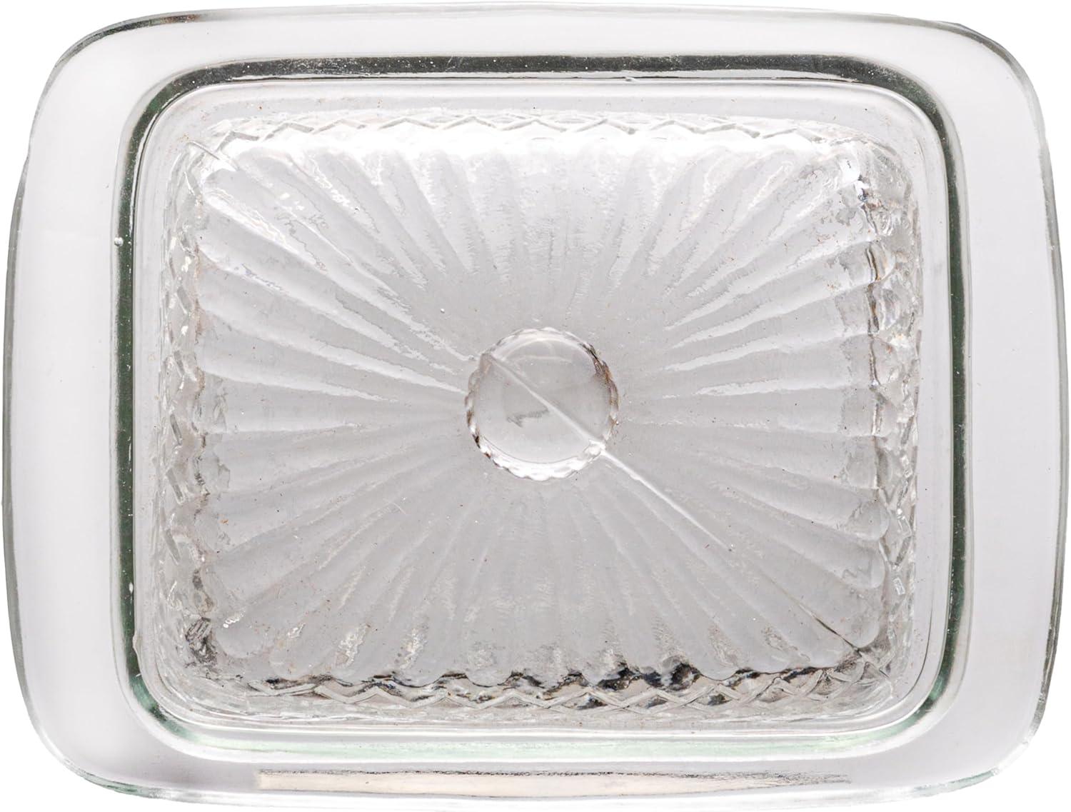 Medium Clear Embossed Rectangular Reclaimed Glass Butter Dish