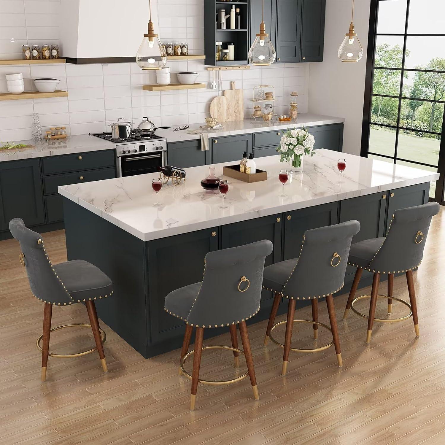 Everly Quinn Claymont Swivel 24 inch Counter Height Stools  (Set of 2) Upholstered Bar Stools with Back