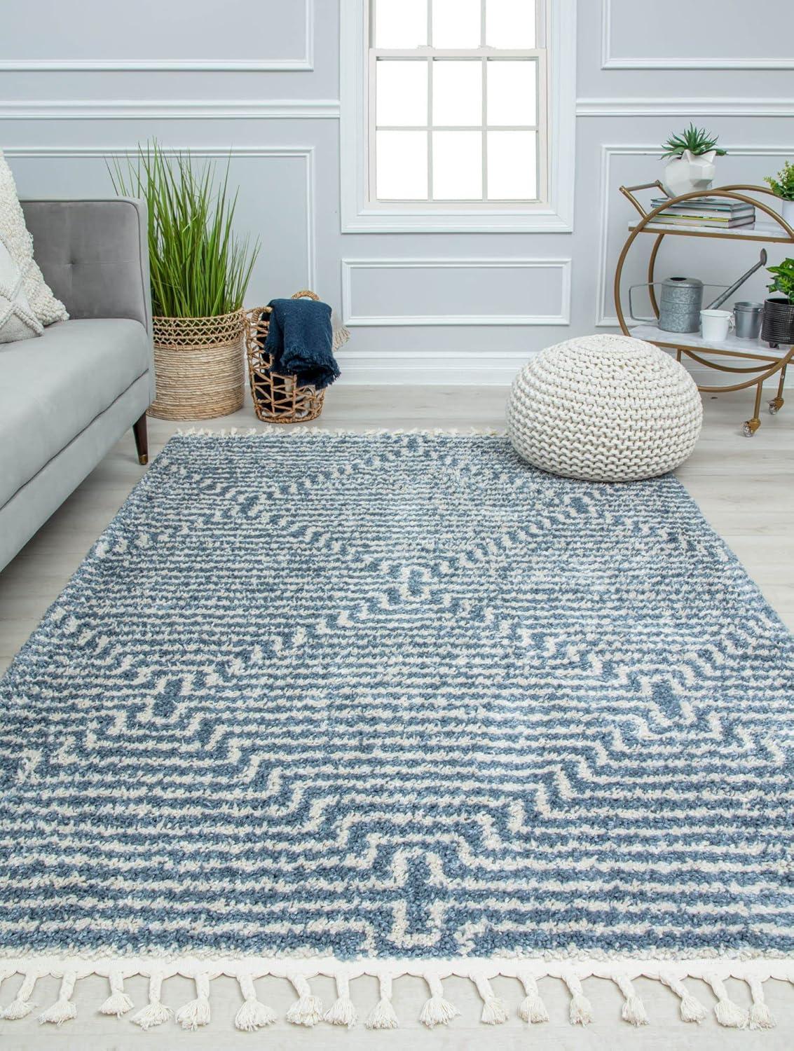 Braided Diamond Shag 8' x 10' Blue Synthetic Area Rug