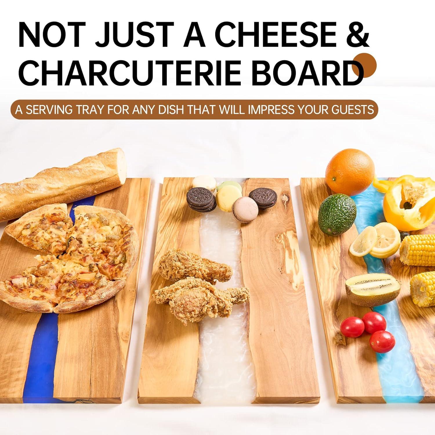 Italian Olive Wood luxury Cheese board with Resin, Charcuterie board, Chopping and Cutting Board for Meat Vegetable & Fruit, Wooden Epoxy Serving Board (Blue And White Gradient)