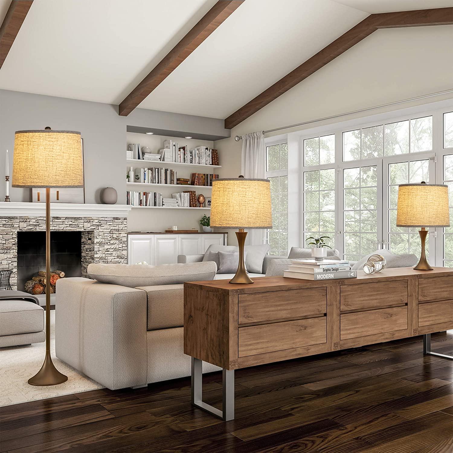 Lamp Shades Set of 2, Drum Lamp Shades for Table Lamps 11.6" Top x 12.6" Bottom x 9.8" High (Spider Fitter), Natural Linen Medium Lampshades for Floor Lamps Bedside Lamps, Beige