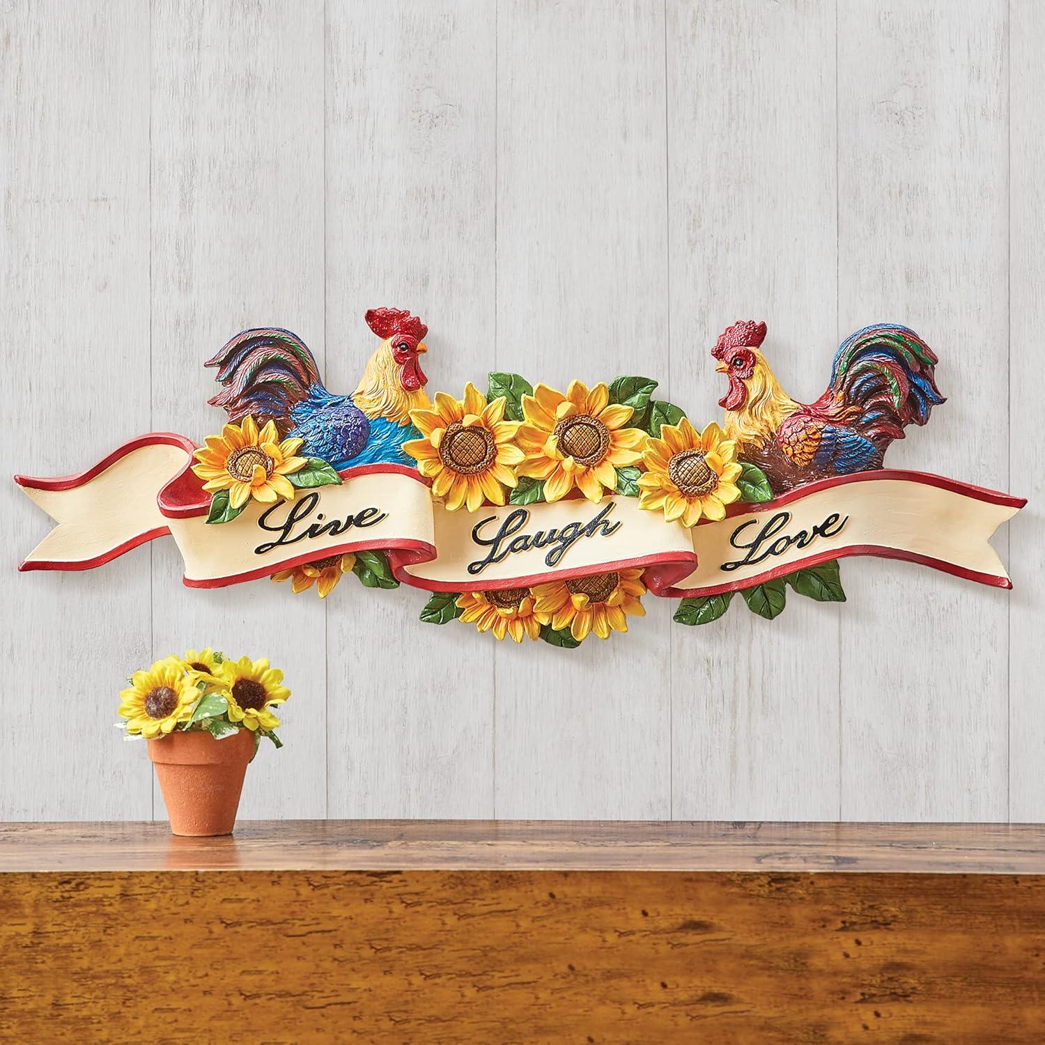 Collections Etc Roosters & Sunflowers Inspirational Live Laugh Love Wall Art 20.25 X 1.5 X 6.5
