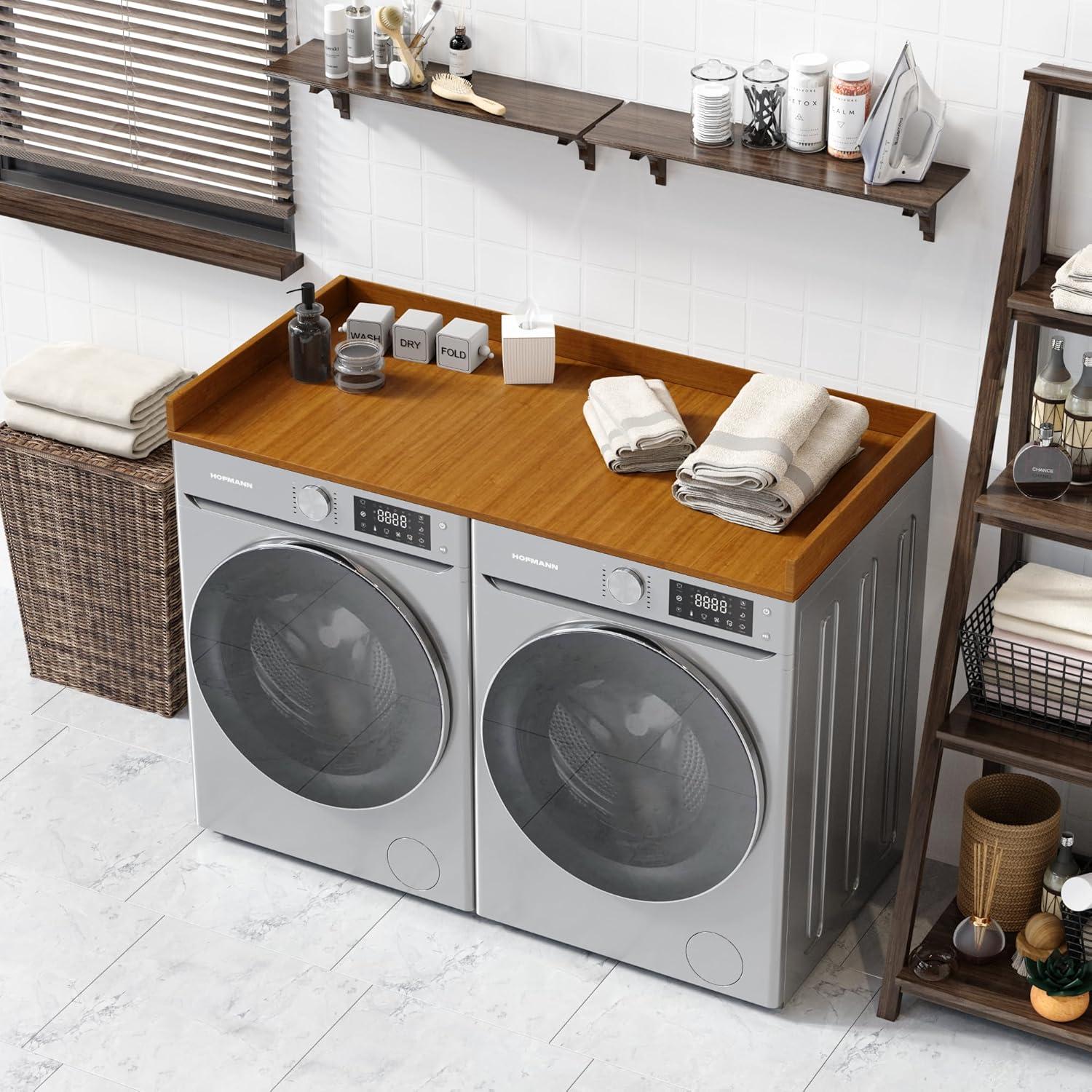 OfficeSimpli Washer Dryer Countertop w Non-Slip Pads, Made in USA, Laundry Room Wood Topper, Washer Dryer Cover for Top, Laundry Guard, Laundry Countertop, Laminate Finish (Cafe Latte)
