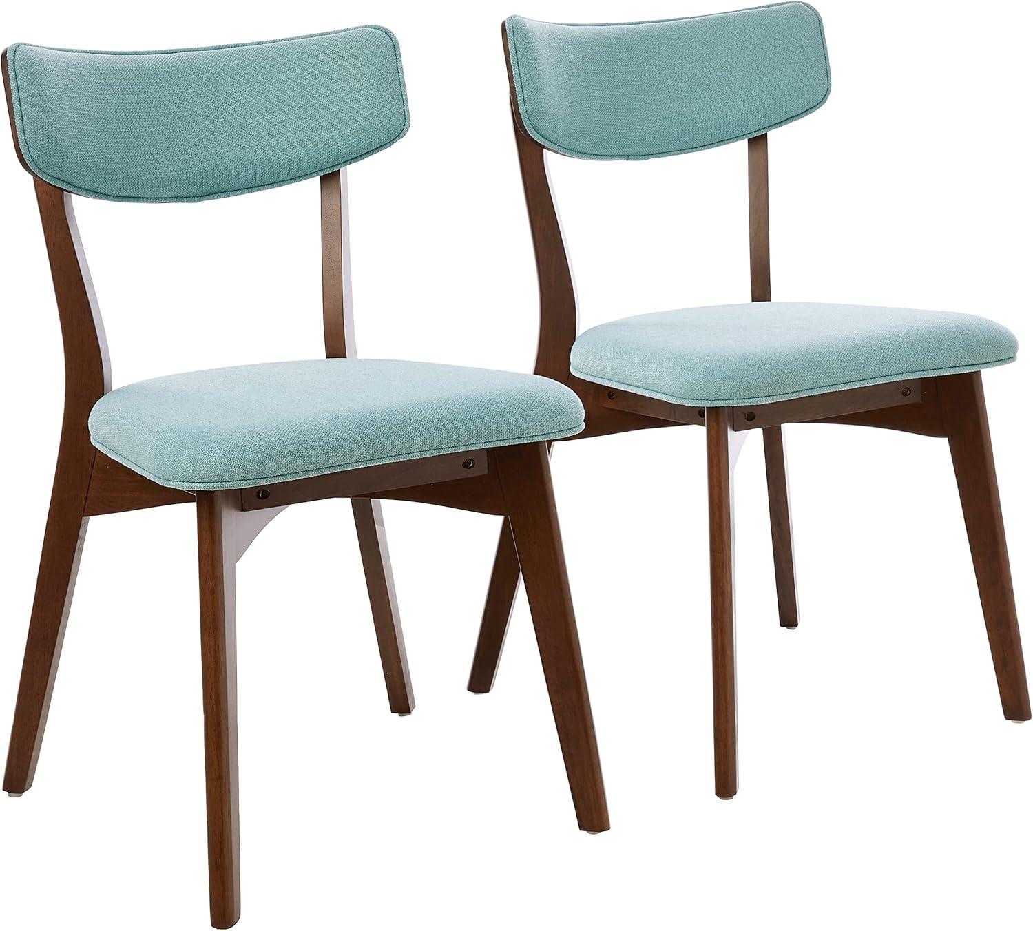 Mint Upholstered Side Chair with Natural Walnut Frame, Set of 2