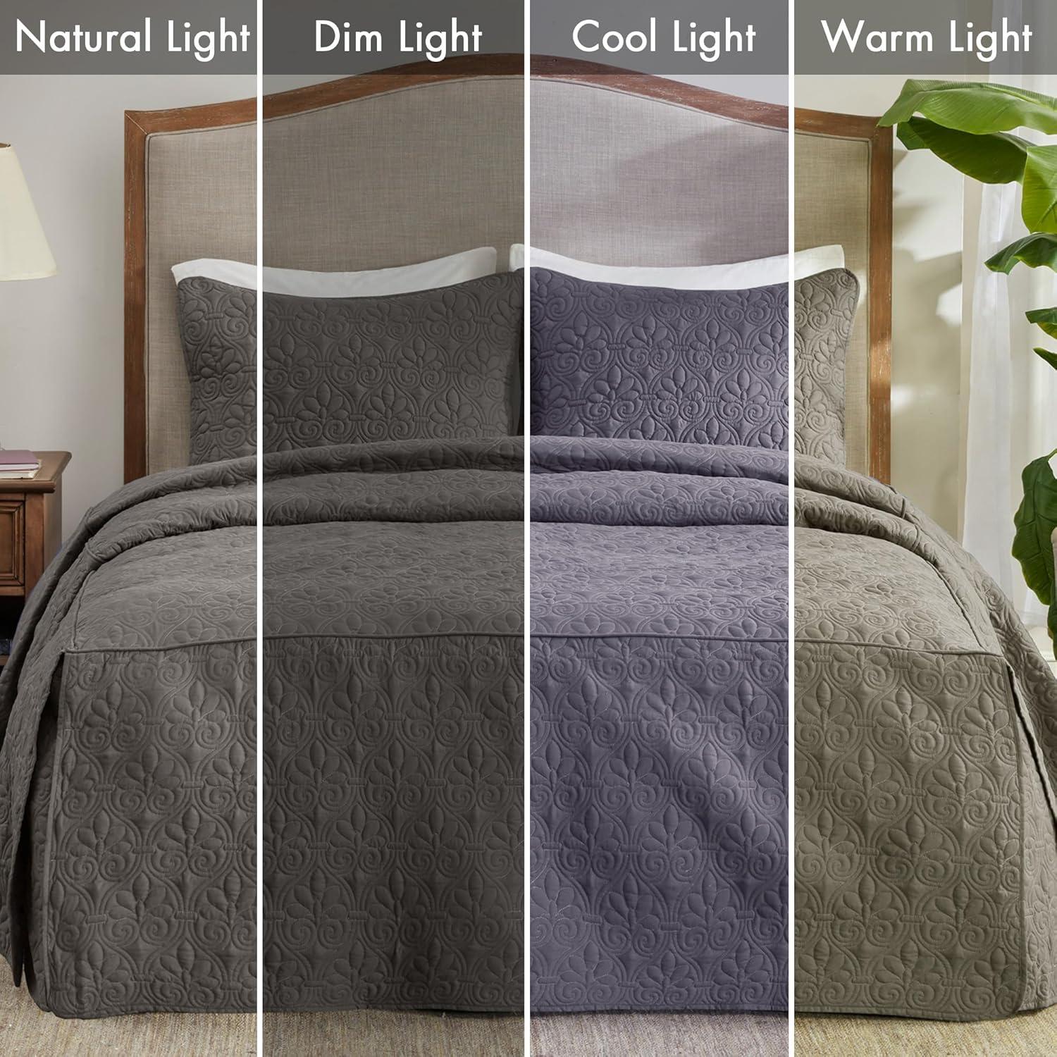 Madison Park Quebec 3 Piece Split Corner Pleated Quilted Bedspread