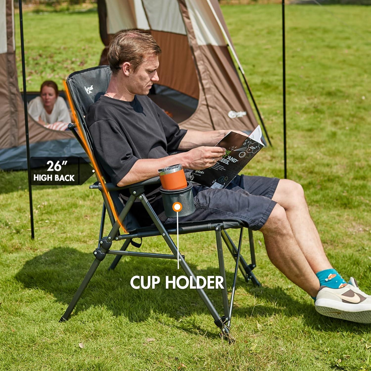 PORTAL Folding Camping Chair for Adults, Portable High Back Oversized Camp Chair for Outdoor, Supports 400 lbs,Black