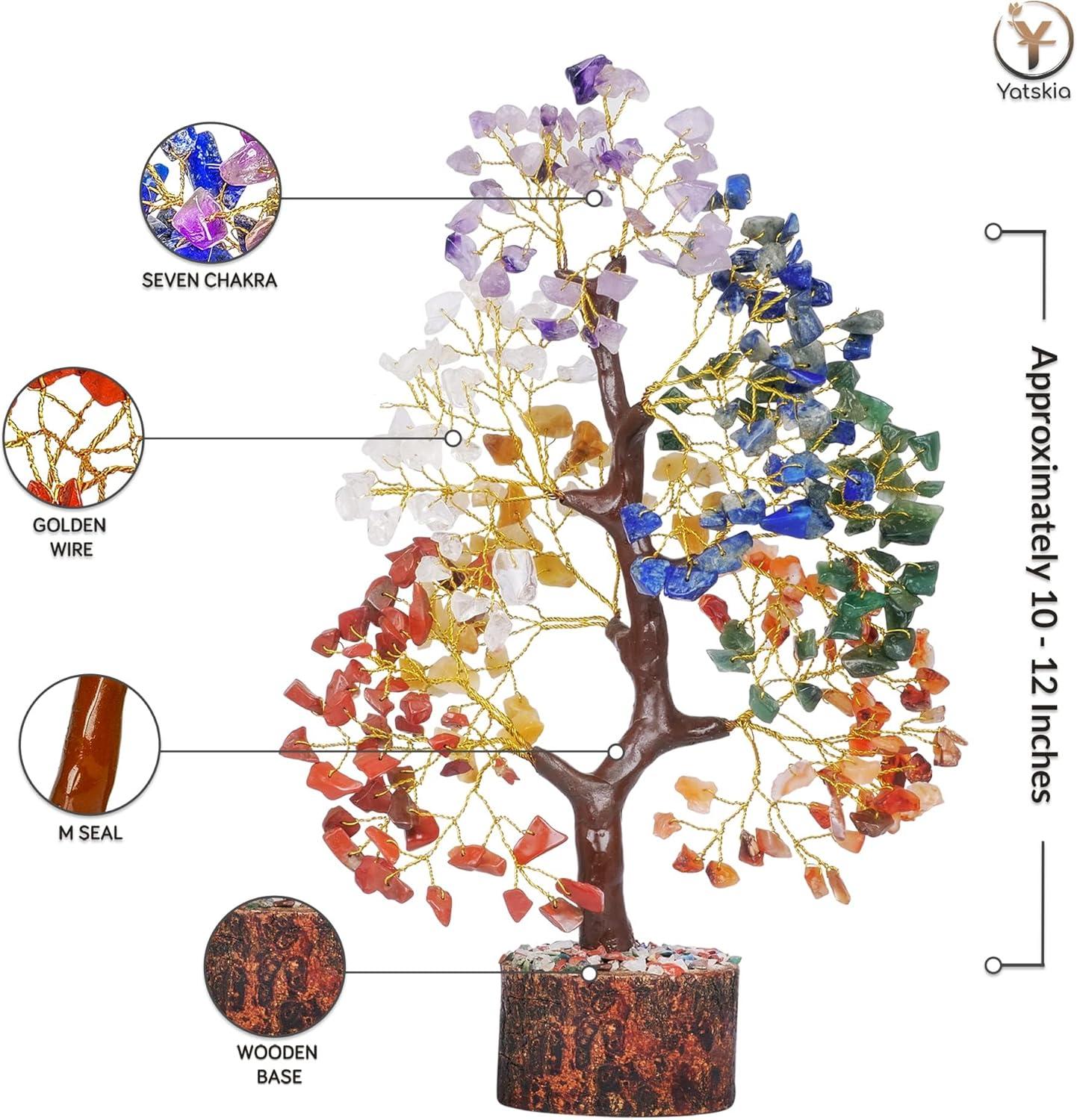 Multicolor Crystal Chakra Tree with Golden Wire