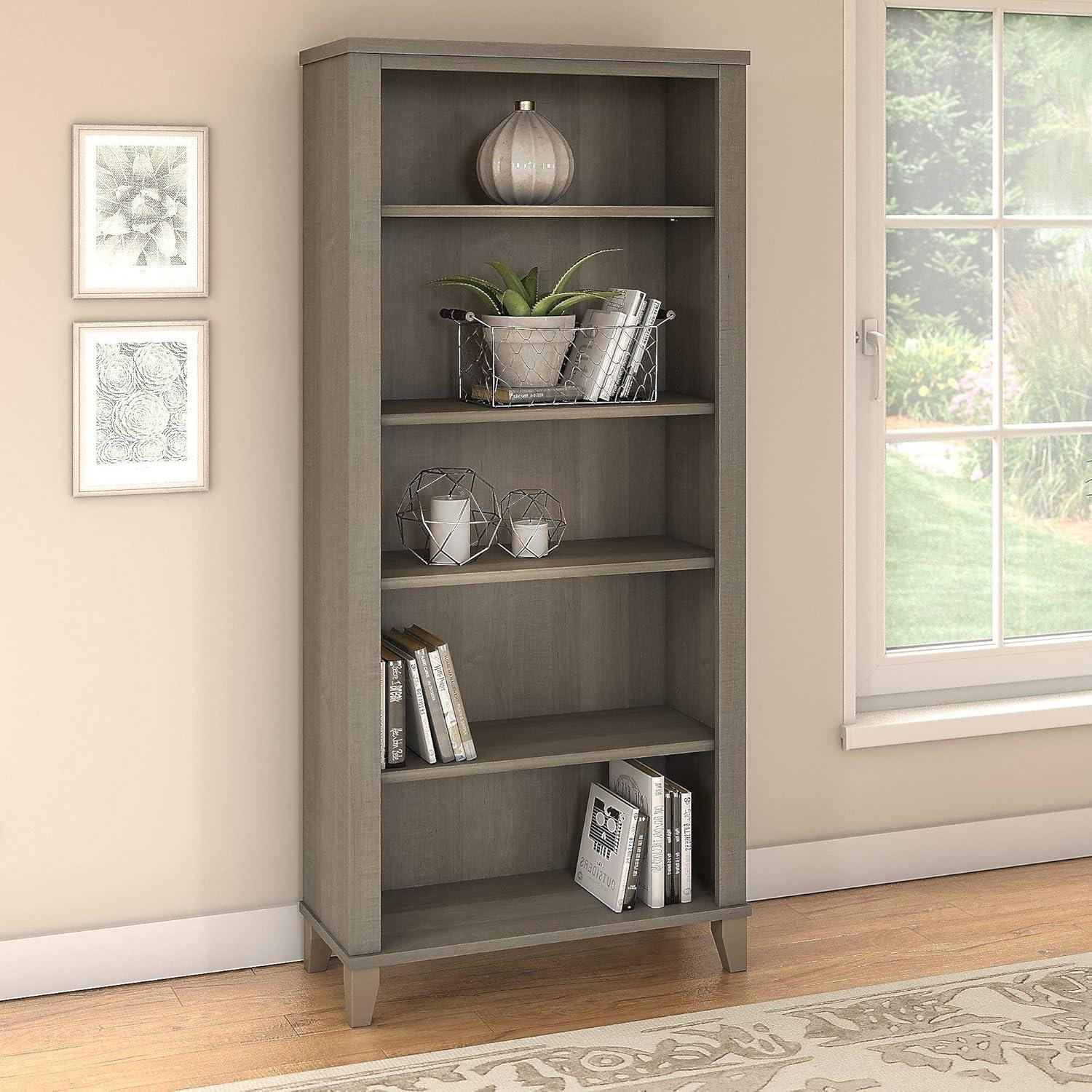 Bush Furniture Somerset Tall 5 Shelf Bookcase, Ash Gray