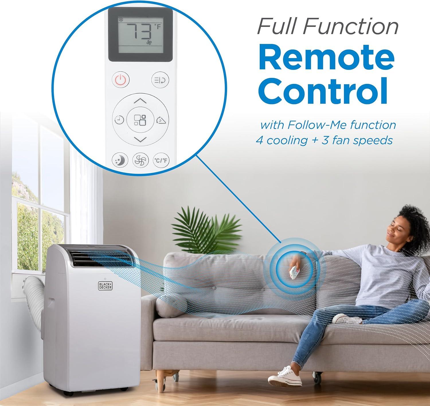 BLACK+DECKER Air Conditioner, 7,700 BTU Air Conditioner Portable for Room and Heater up to 700 Sq. Ft, 4-in-1 AC Unit, Dehumidifier, Heater, & Fan, Portable AC with Installation Kit & Remote Control