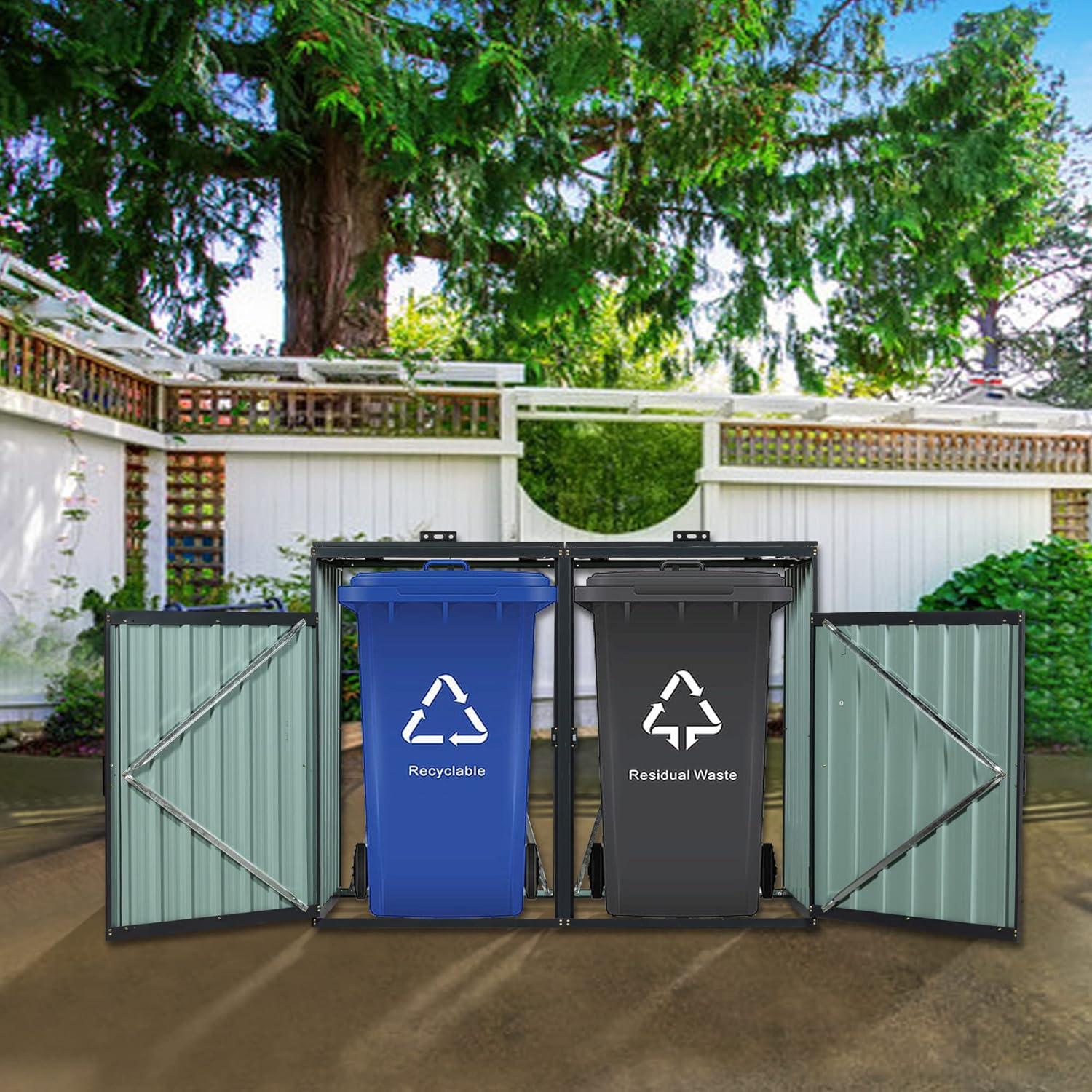 Black Metal Outdoor Garbage Bin Shed with Lockable Doors