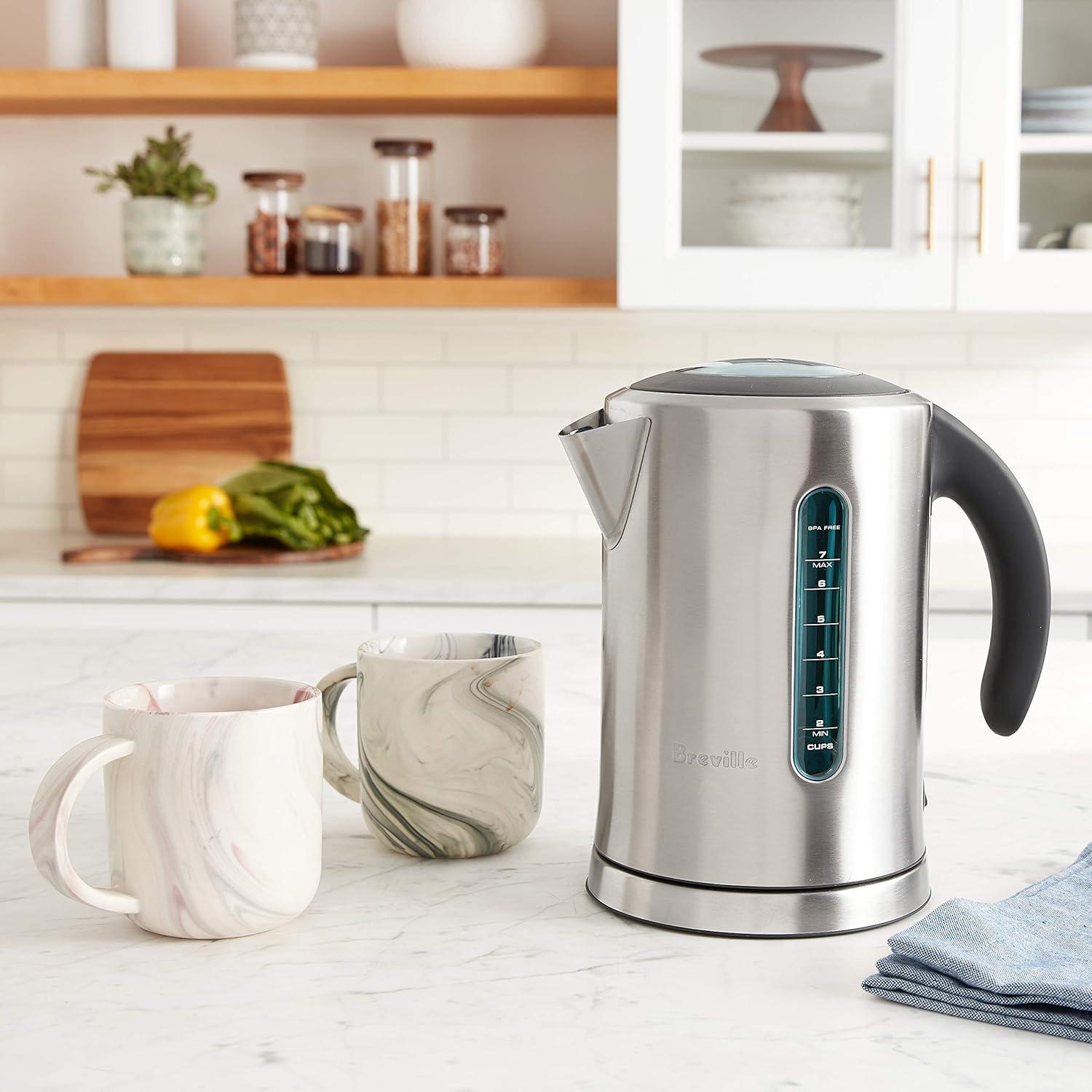 Breville 57oz Soft Top Pure Kettle Brushed Stainless Steel: Electric Water Boiler, BPA-Free, Automatic Shut-Off, 1.7L Capacity