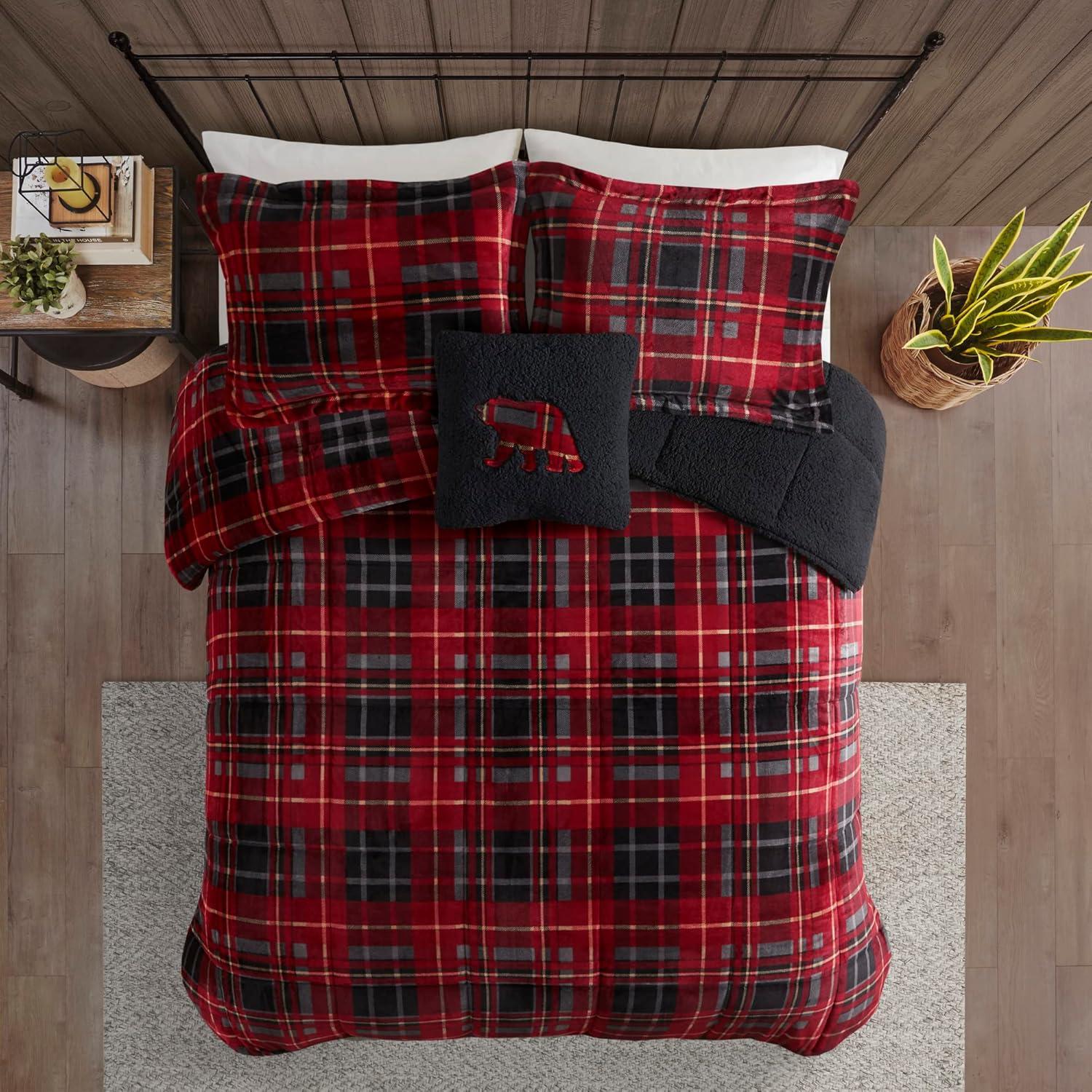 Full Red Plaid Down Alternative Bedspread Set