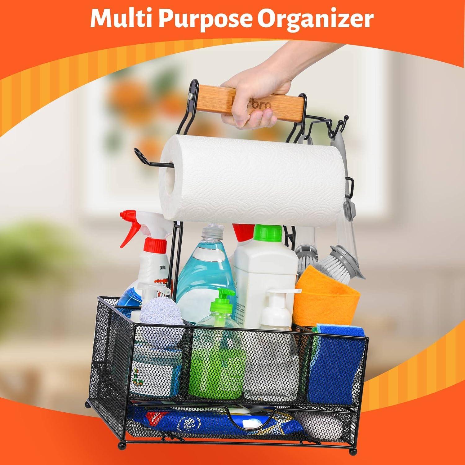 AMADA Large BBQ Utensil Storage Box With Drawer, Picnic Camping Storage Box With Paper Towel Holder, BBQ Tool Storage Box, Ideal Storage Box For Picnic Condiments And Outdoor Grill Accessories