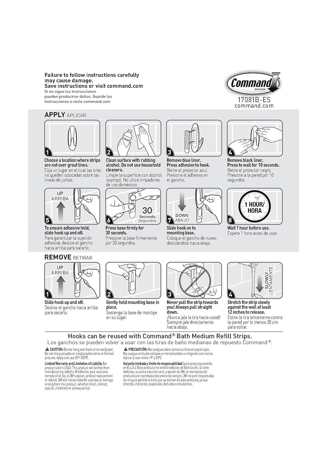 Command Designer Bath Hooks, Medium, White, 2 Wall Hooks, Bathroom Organization