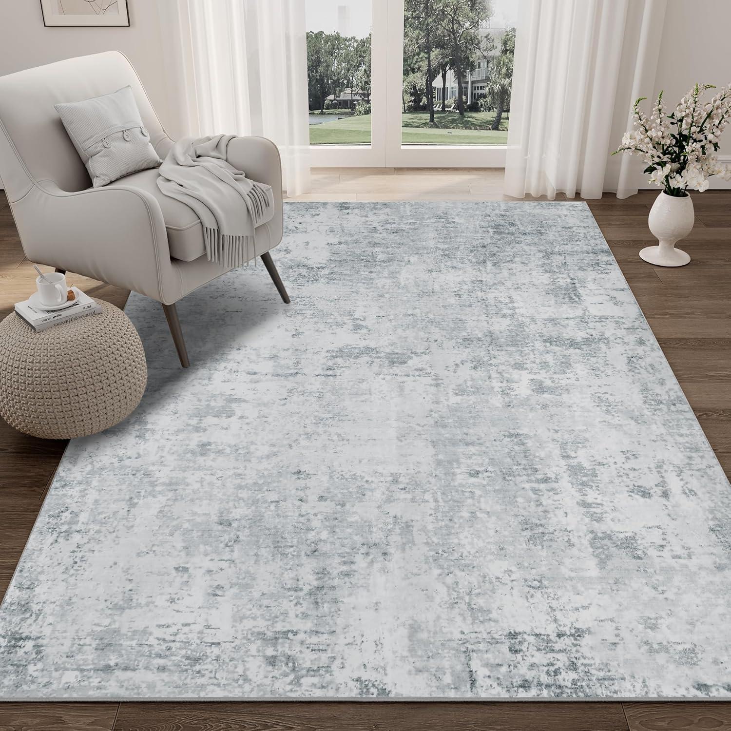 ABYNOW 6x9 Area Rug – Machine Washable, Soft Modern Abstract Carpet for Living Room & Bedroom with Non-Slip Backing, Grey