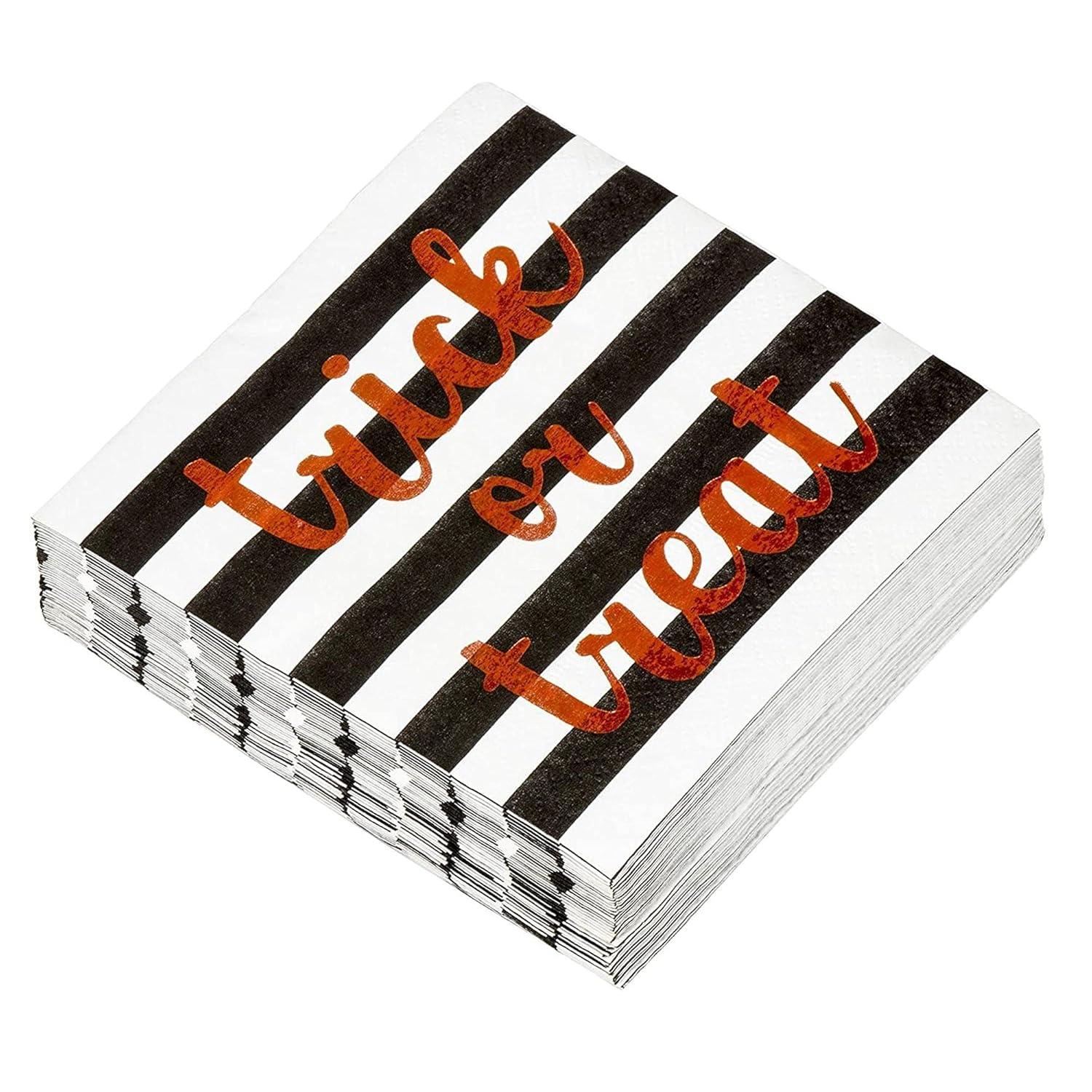 Blue Panda 50 Pack Halloween Cocktail Napkins, 3-Ply Trick or Treat Napkins for Spooky Halloween Decors and Party Supplies, 5x5 In