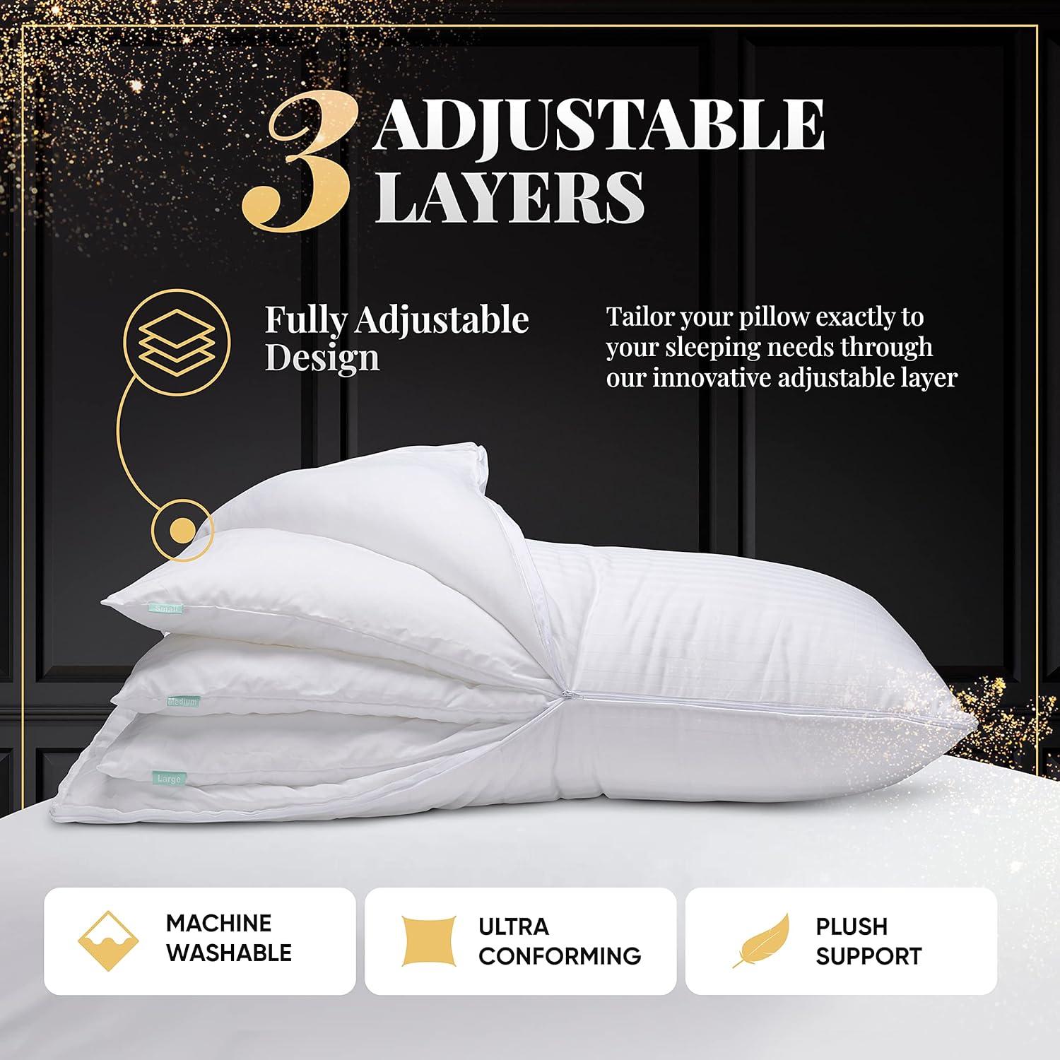 Queen White Adjustable Layer Cooling Pillows - Set of 2