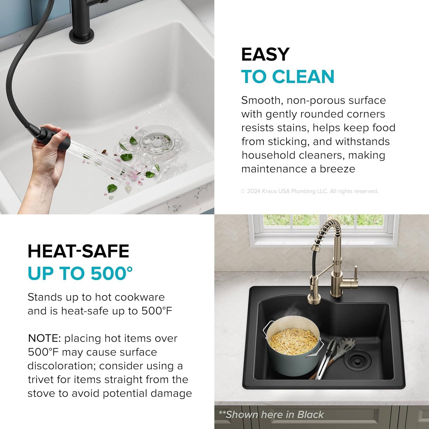 KRAUS Quarza™ 25" L Dual Mount Single Bowl Granite Kitchen Sink