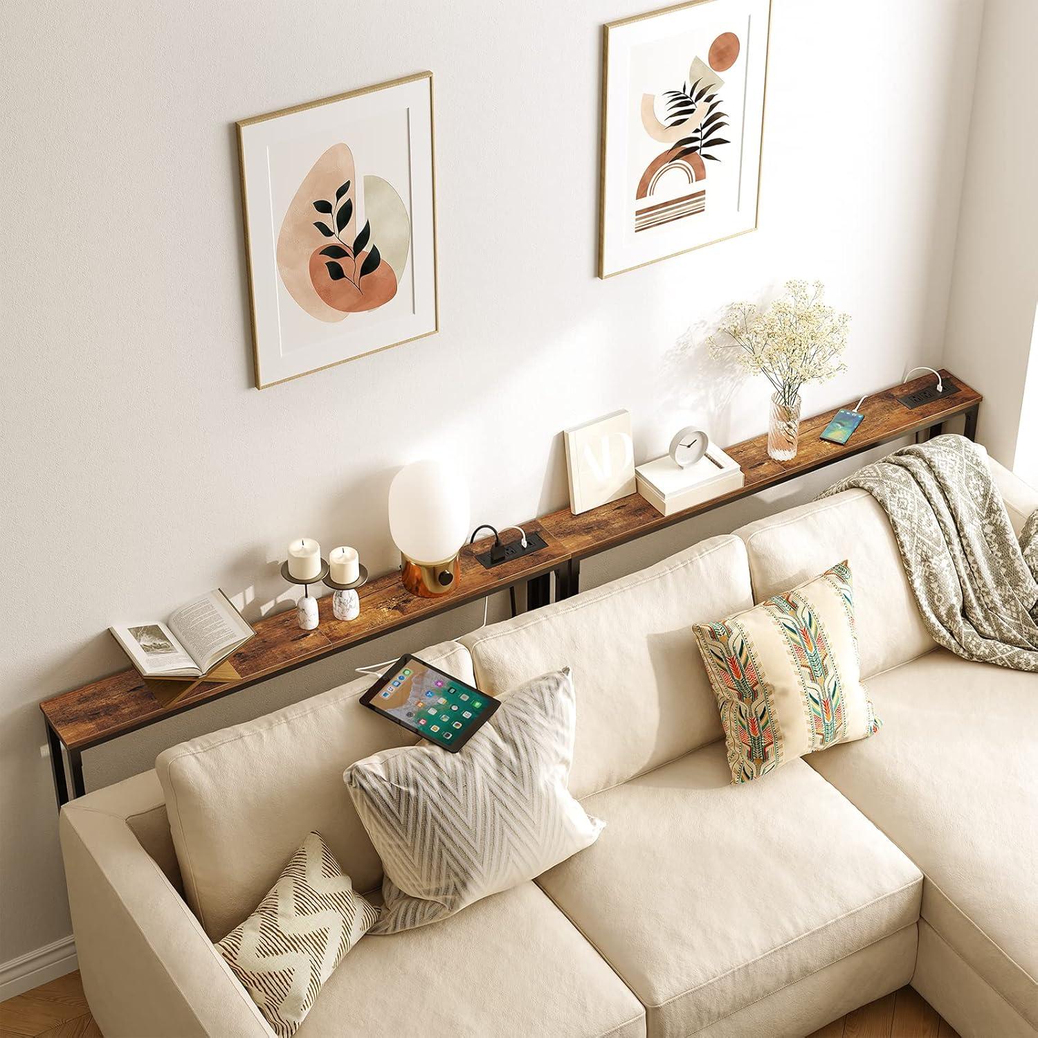 47.2" Skinny Console Table with Power Outlets and USB Ports, Table with Charging Station, Narrow Sofa Table, Behind Couch Table, for Entryway, Hallway, Foyer, Rustic Brown BF15XG01G1