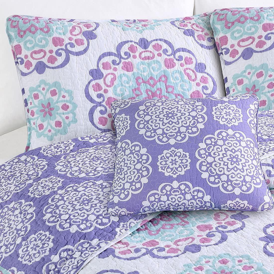 Vivian Twin Purple Cotton Reversible Quilt Set