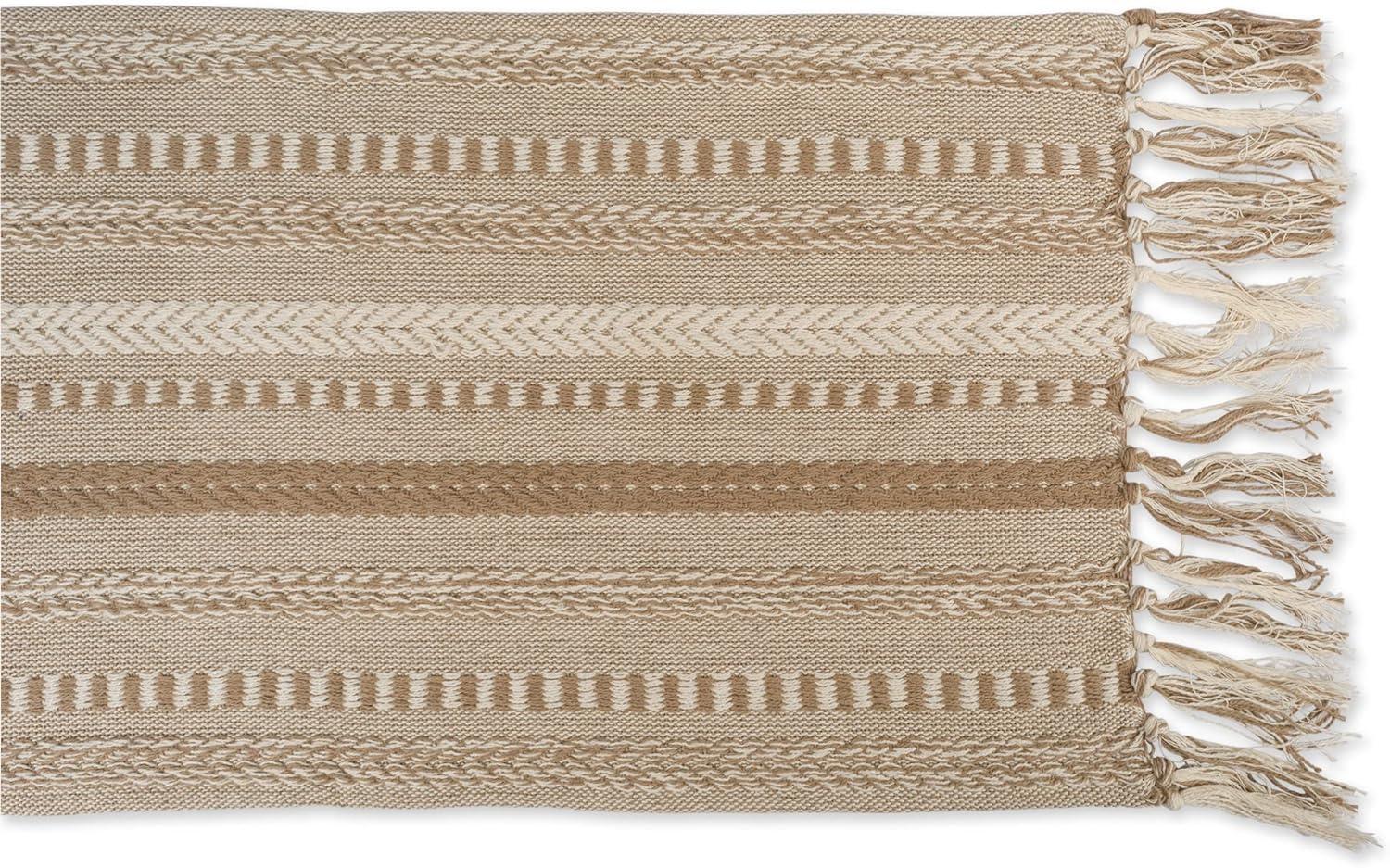 DII Farmhouse Braided Stripe Table Runner Collection, 15x72 (15x77, Fringe Included), Stone