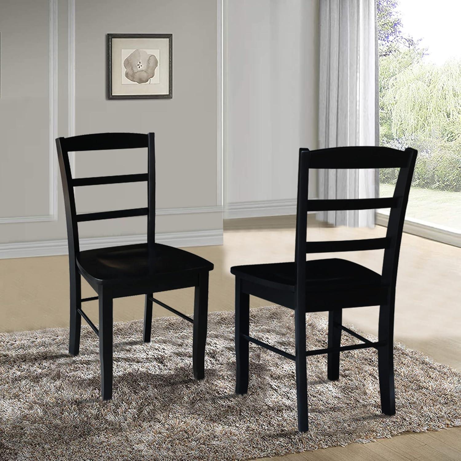 Elegant Black Solid Wood Ladderback Side Chair Set