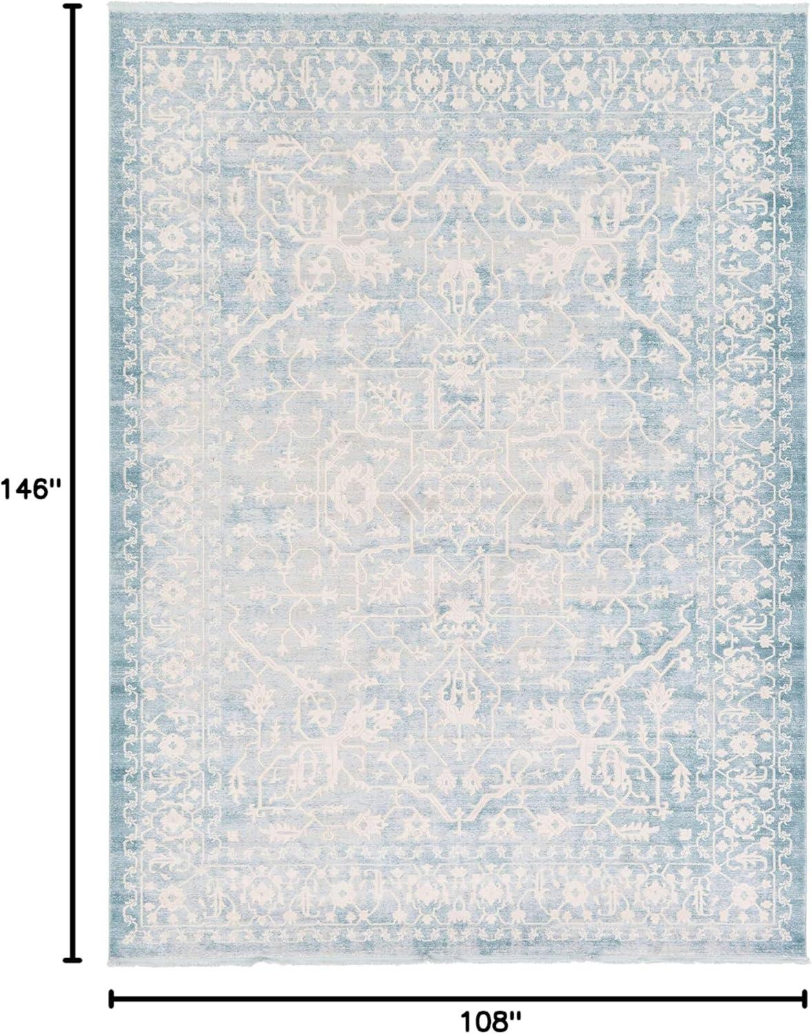 Light Blue and Ivory Abstract Rectangular Area Rug