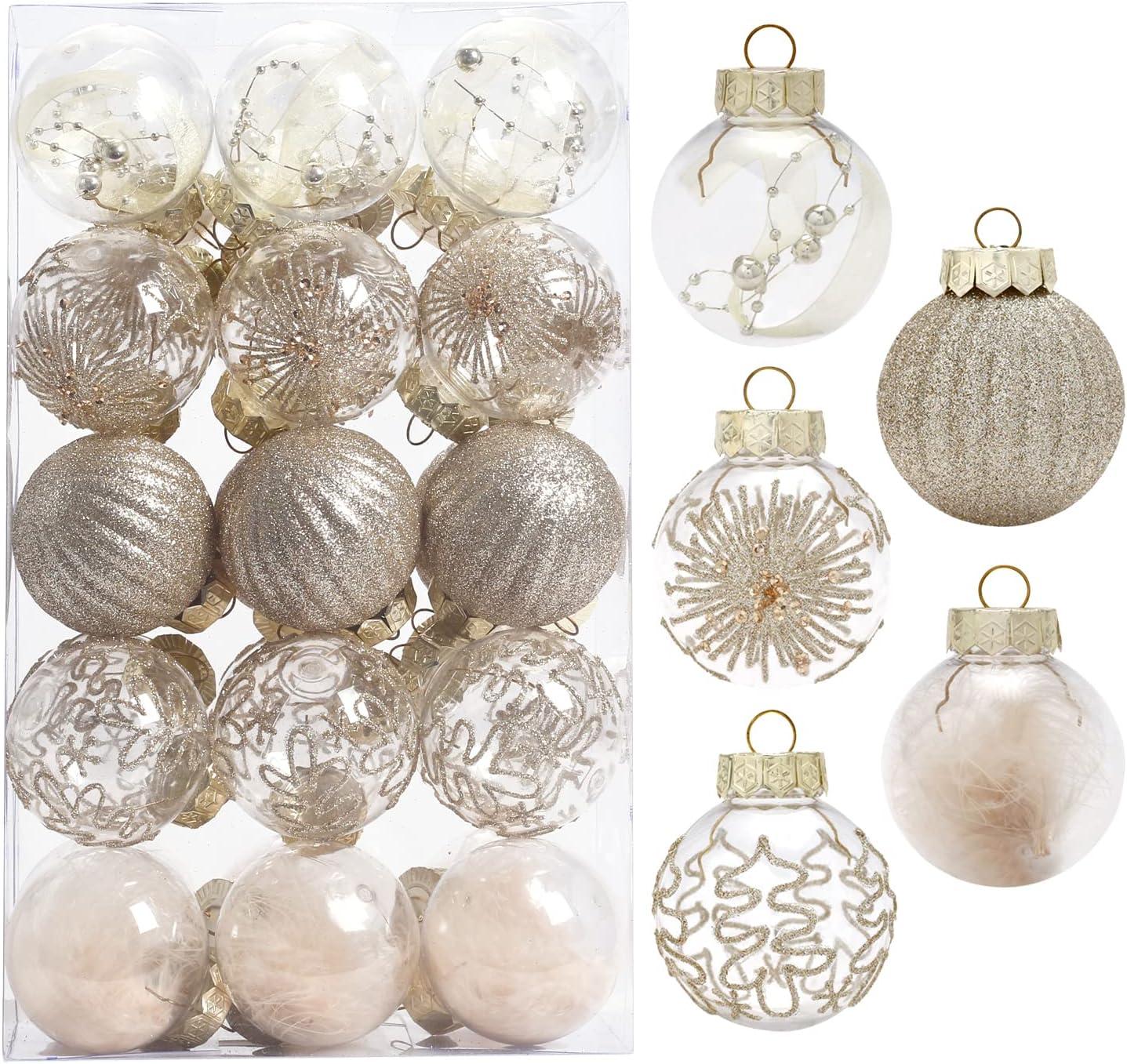 60MM/2.36" Christmas Ball Ornaments, 30PCS Shatterproof Decorative Hanging Ball Ornament with Stuffed Delicate Decorations, Xmas Tree Balls for Halloween Holiday Party(Champagne Gold)