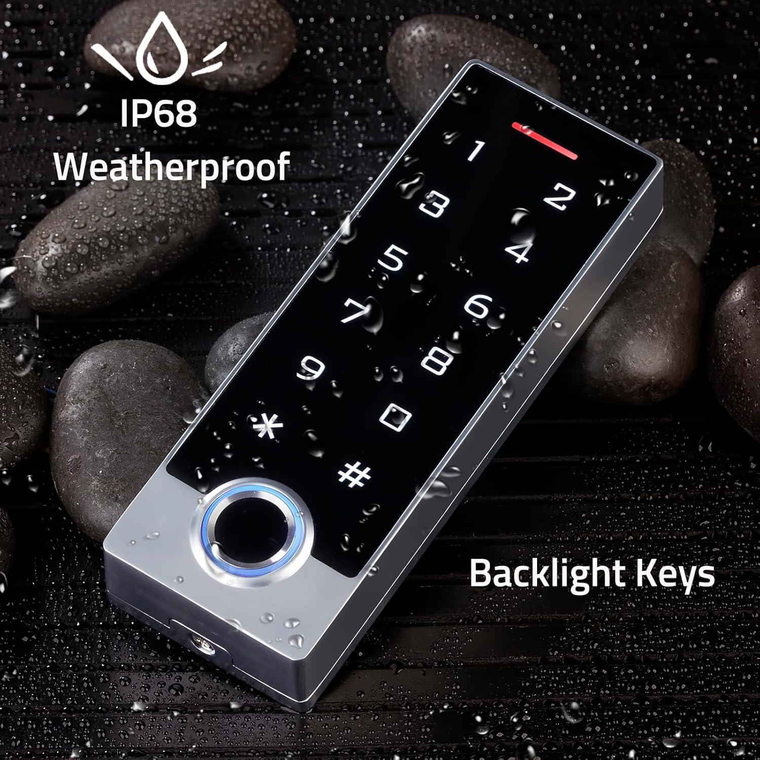 Metal Fingerprint Door Access Control Keypad System, Access Controller Stand-Alone Keypad, EM HID IC Card Reader + 5pcs ID Key Fobs, Weatherproof WG26/34 10000 Users for Garage, Door Lock Opener