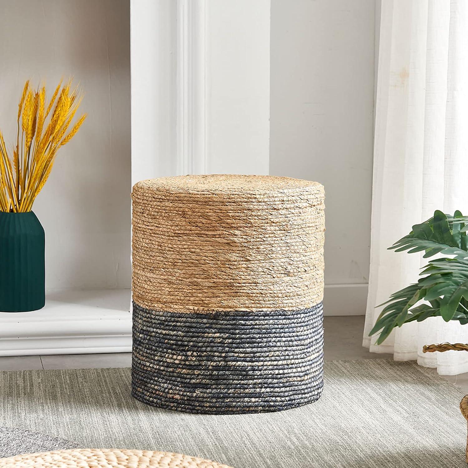 Mxfurhawa Blue Wood Pouf