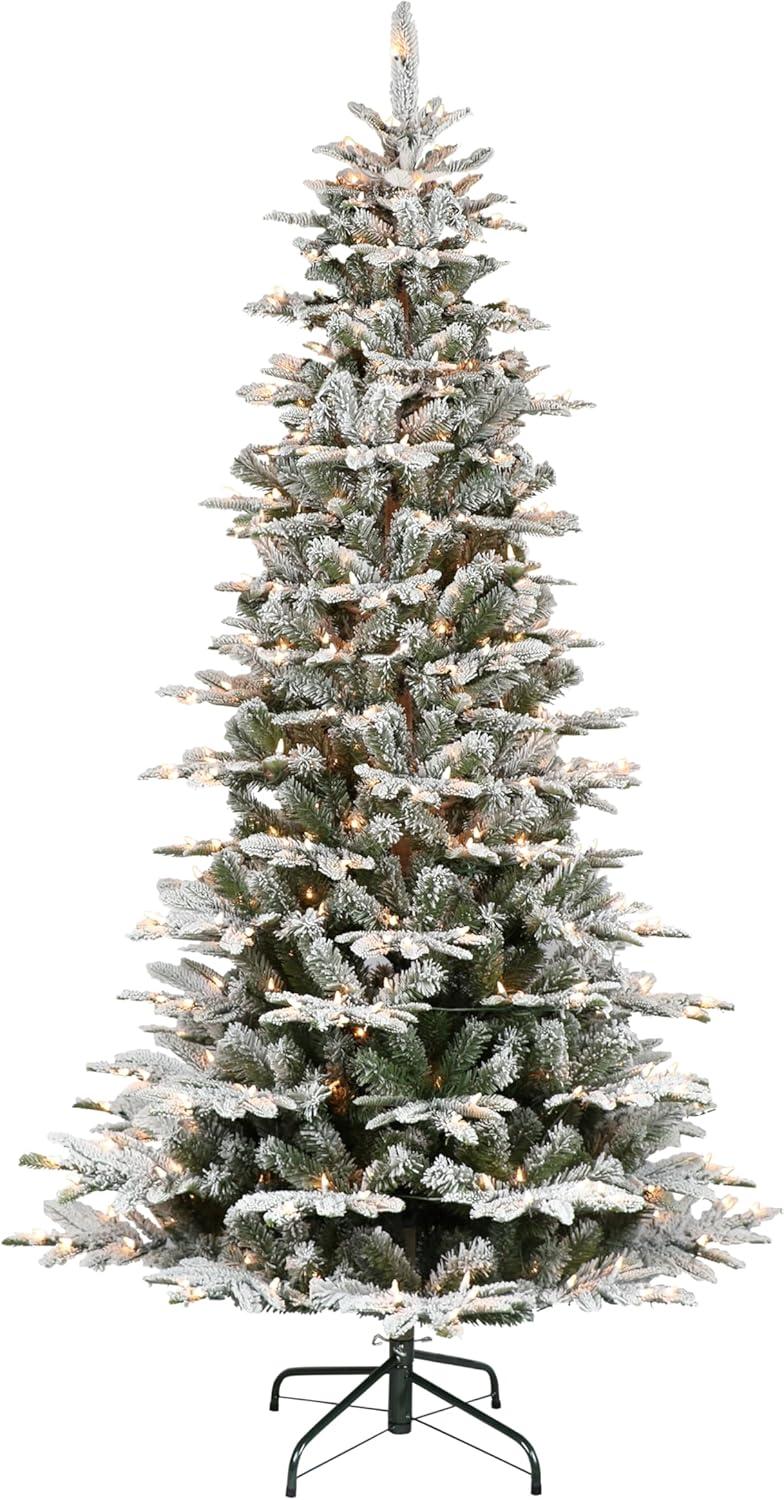 Puleo International 6.5 ft. Pre-Lit Slim Flocked Aspen Fir Artificial Christmas Tree with 450 UL-Listed Clear Lights