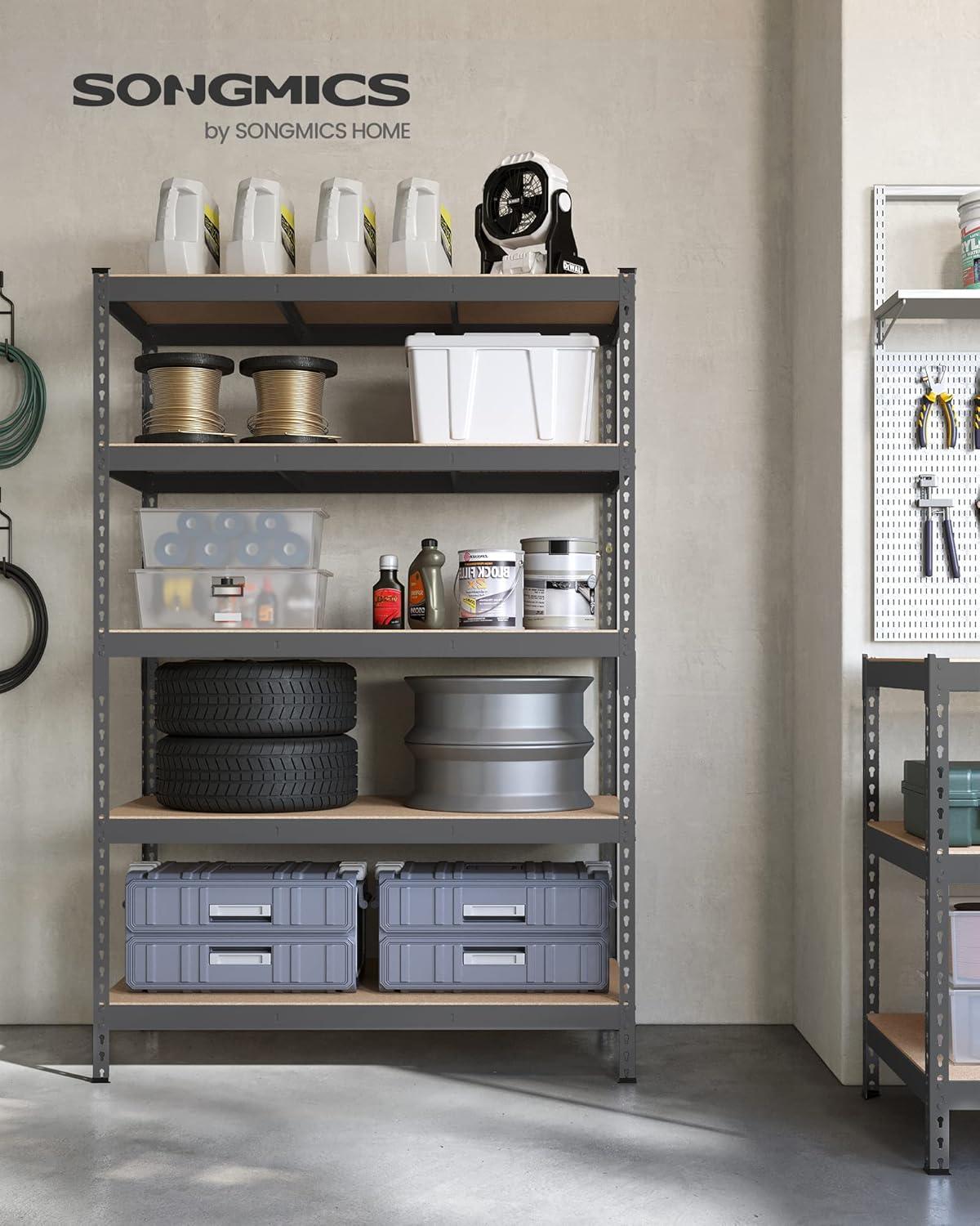 5-Tier Storage Shelves Metal Garage Storage Boltless Assembly Adjustable Shelving Unit 11.8 x 29.5 x 59.1 Inches Load 1929 lb for Shed Warehouse Basement Kitchen Gray