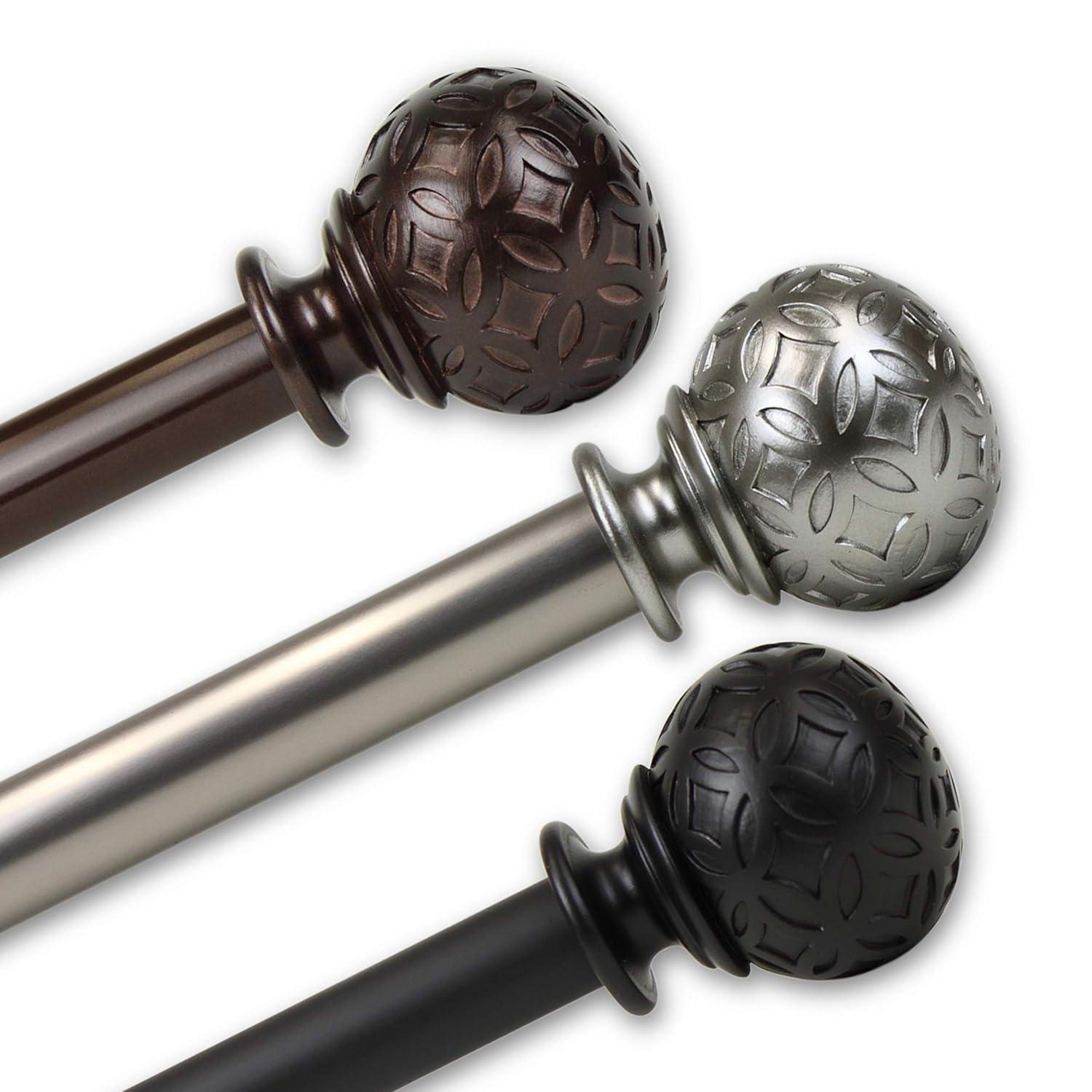 Hart & Harlow Oliver 1-in 120-in to 170-in Black Steel Single curtain rod with Finials