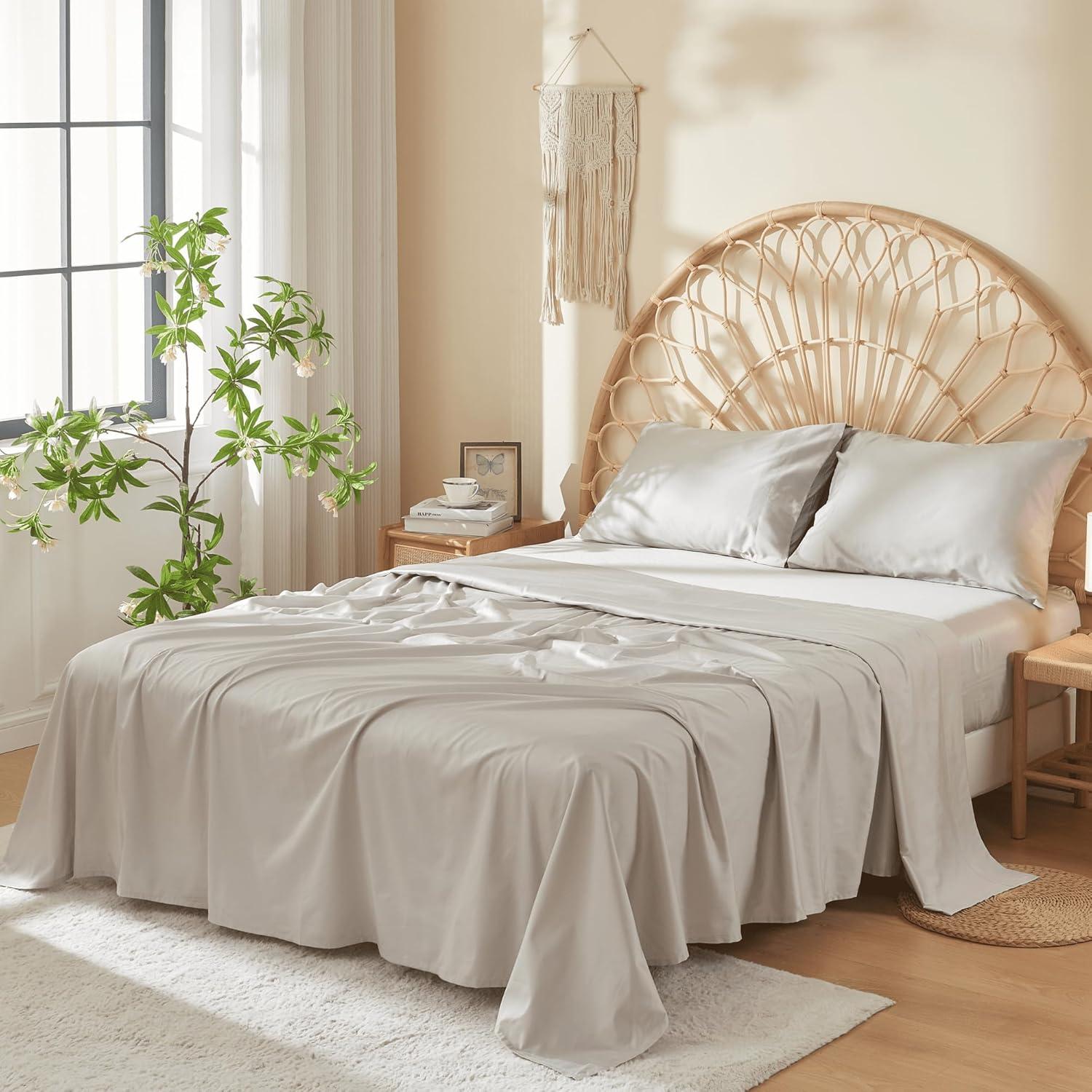 DOZ 100% Long Staple Cotton Sheet Sets, Soft Sateen Weave Cotton, Smooth, Breathable, Cooling Sheets, Hotel Comfort, Durable, 3pc – 2 Pillowcases 1 Fitted (Dove, King)