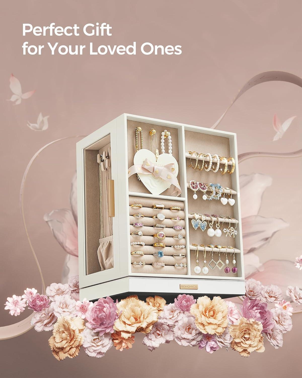 Cloud White Rotating Jewelry Storage Box with 5 Drawers