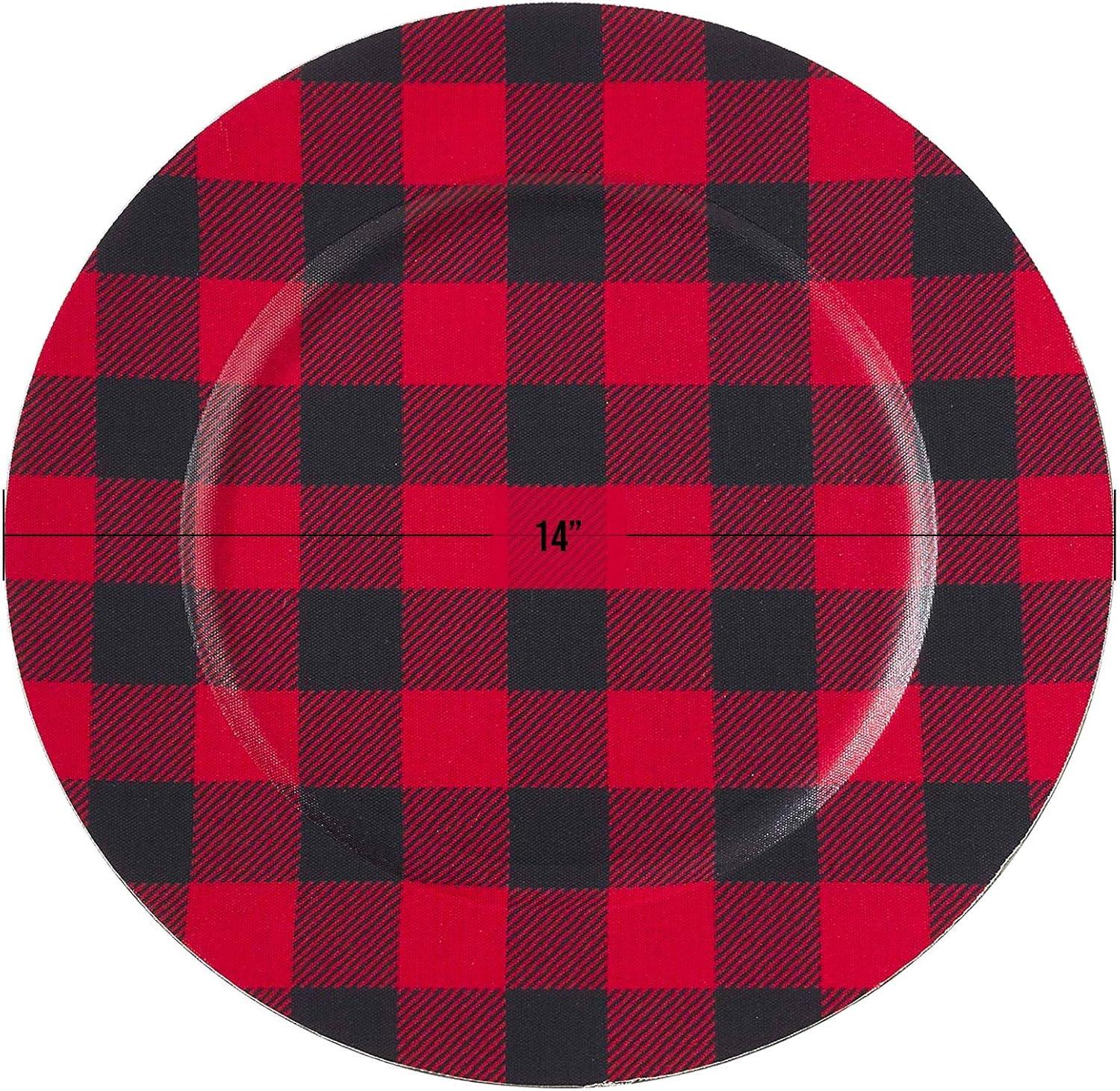 Set of 4 Red and Black Buffalo Plaid Plastic Table Chargers