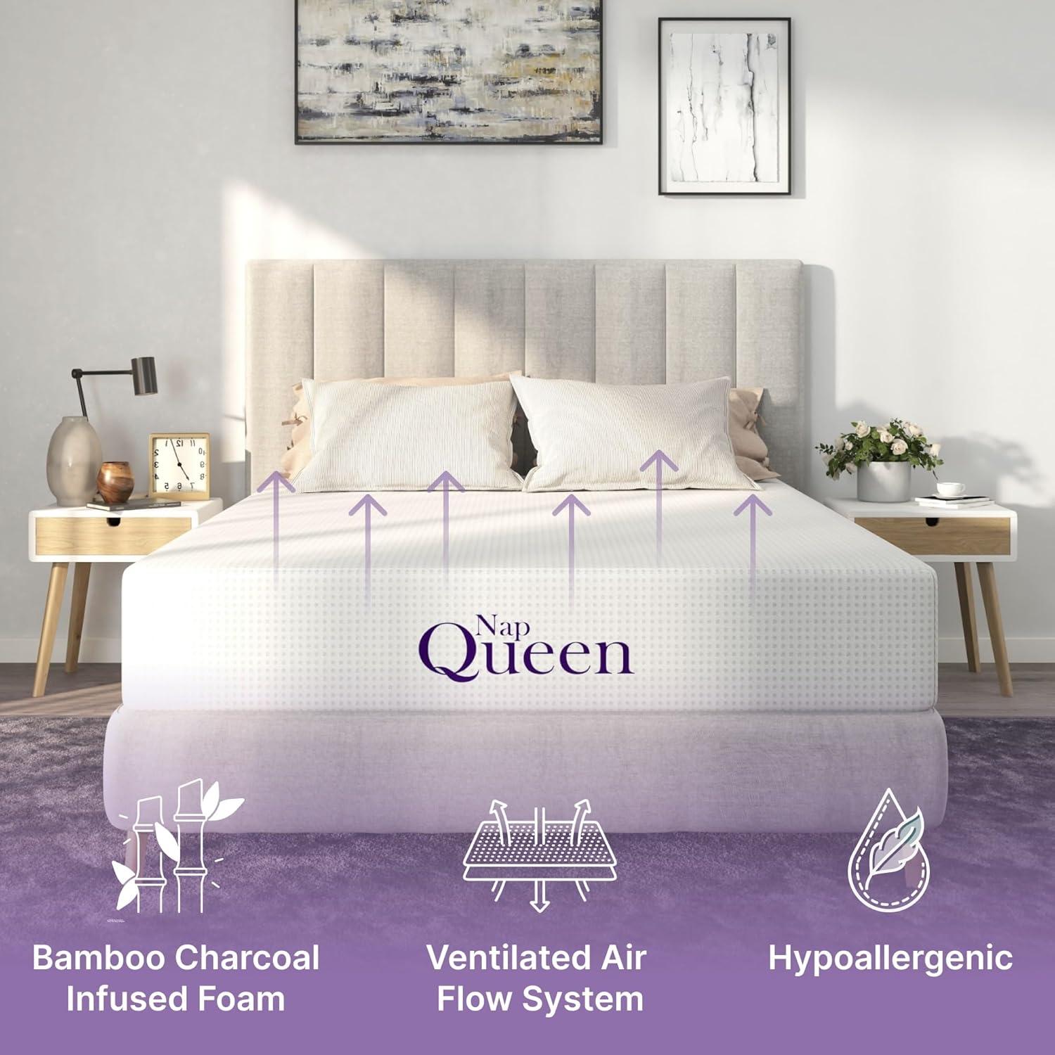 NapQueen 10" Queen Bamboo Charcoal Memory Foam Mattress