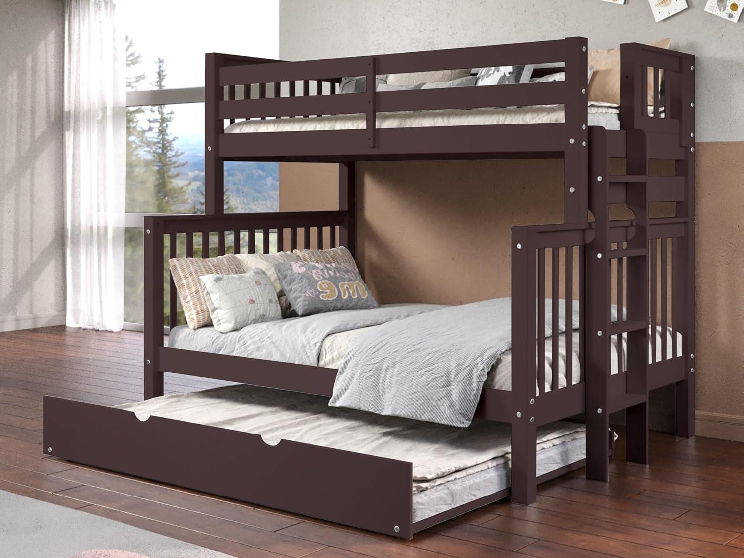 Bedz King Bunk Beds Twin over Full Mission Style with End Ladder and a Full Trundle, Dark Cherry