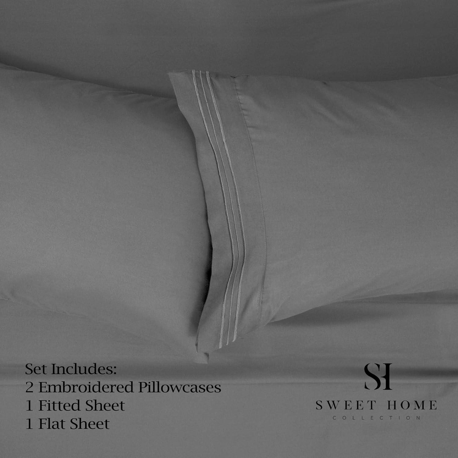 Gray Full Deep Pocket Embroidered Cotton Microfiber Sheet Set