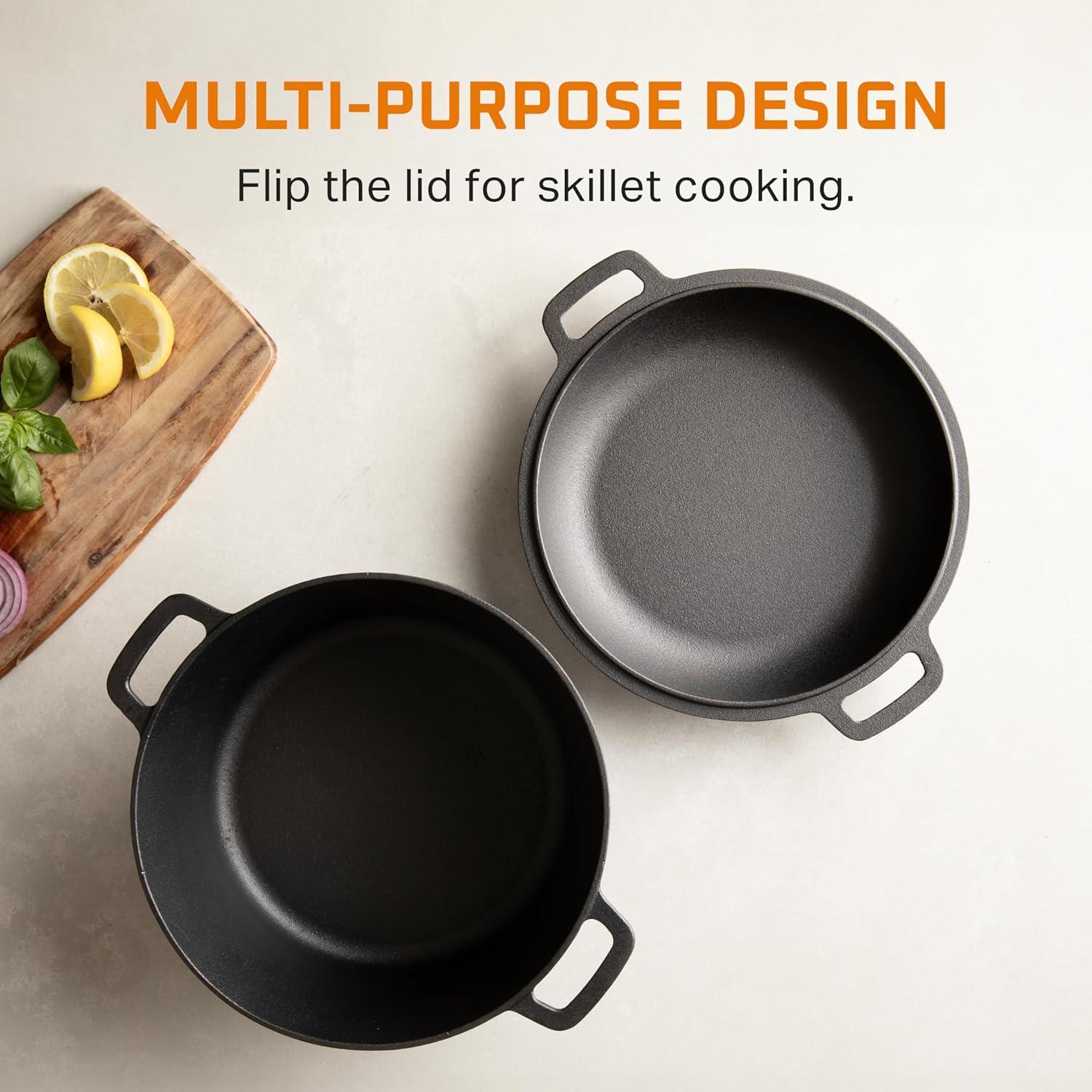 Bruntmor | 2 In 1 Enameled Cast Iron Double Dutch Oven Skillet Lid 5-Quart | 1