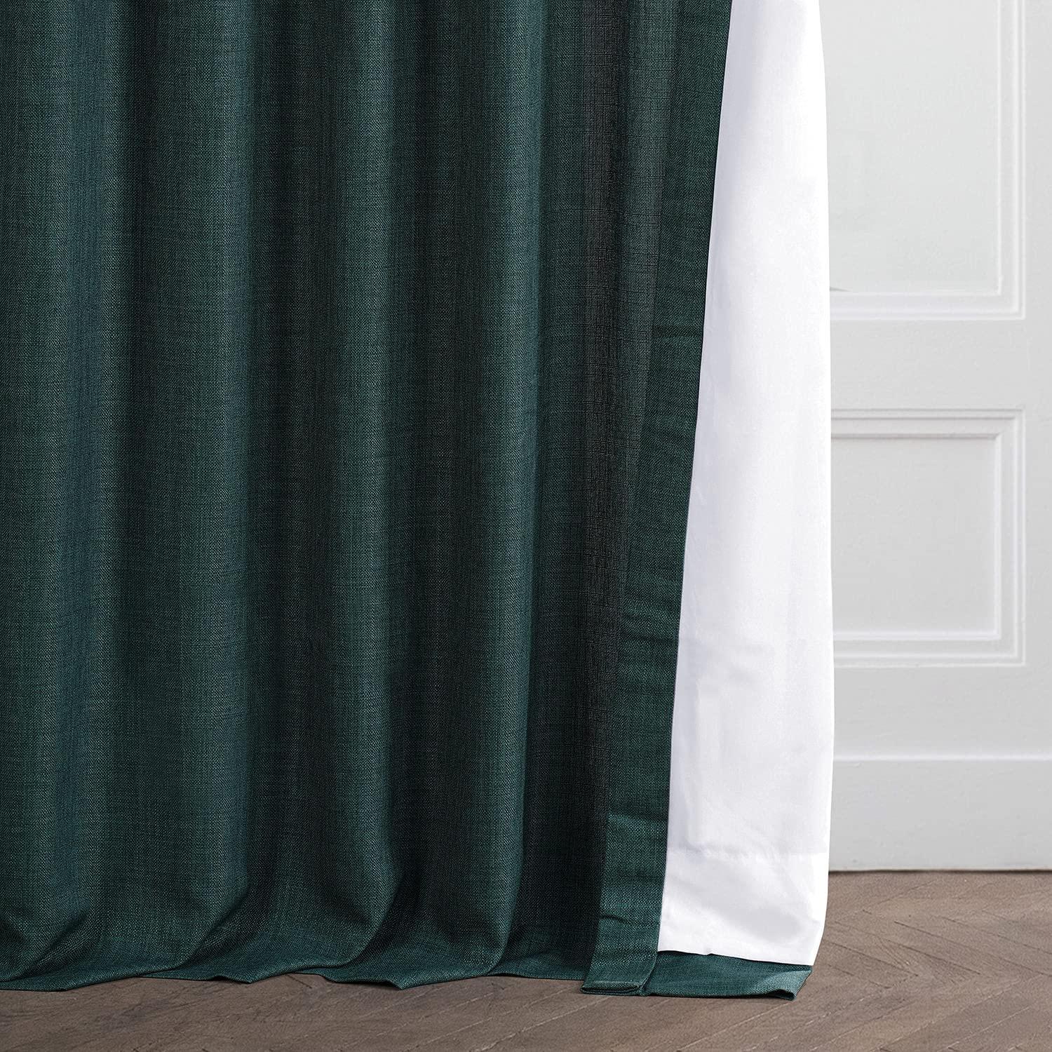 HPD Half Price Drapes Empire Green Italian Faux Linen Room Darkening Curtains with Rod Pocket - 1 Panel - Window Curtains for Living Room & Curtains for Bedroom, 50W X 108L