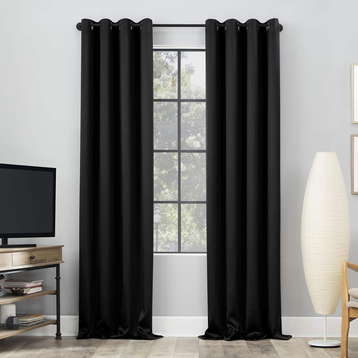 Sun Zero Nordic 2-pack Theater Grade Extreme 100% Blackout Grommet Curtain Panel Pair, 52" x 84", Black 52" x 84" Black