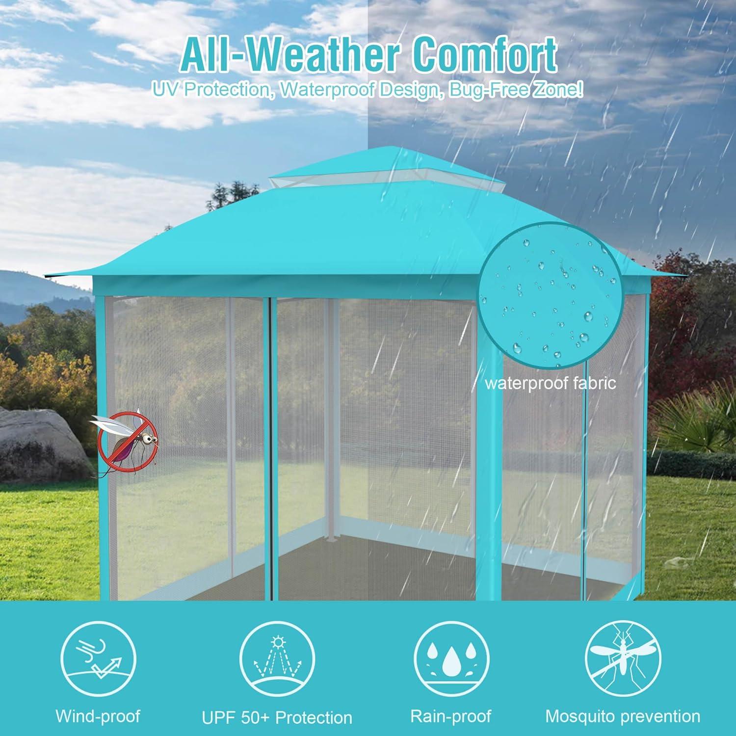 Pink Steel Portable Pop-Up Gazebo with Mosquito Netting 11 ft. x 11 ft. . .