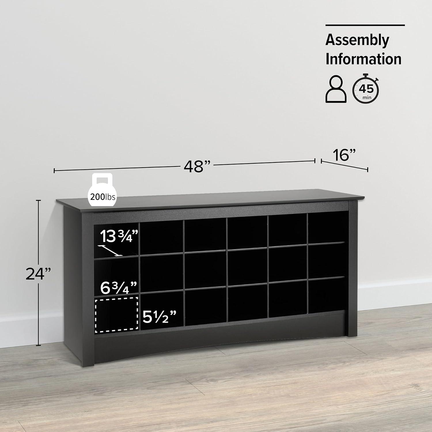 18 pair Shoe Storage Cubbie Bench White - Prepac: Mudroom Organizer, Fits Size 13