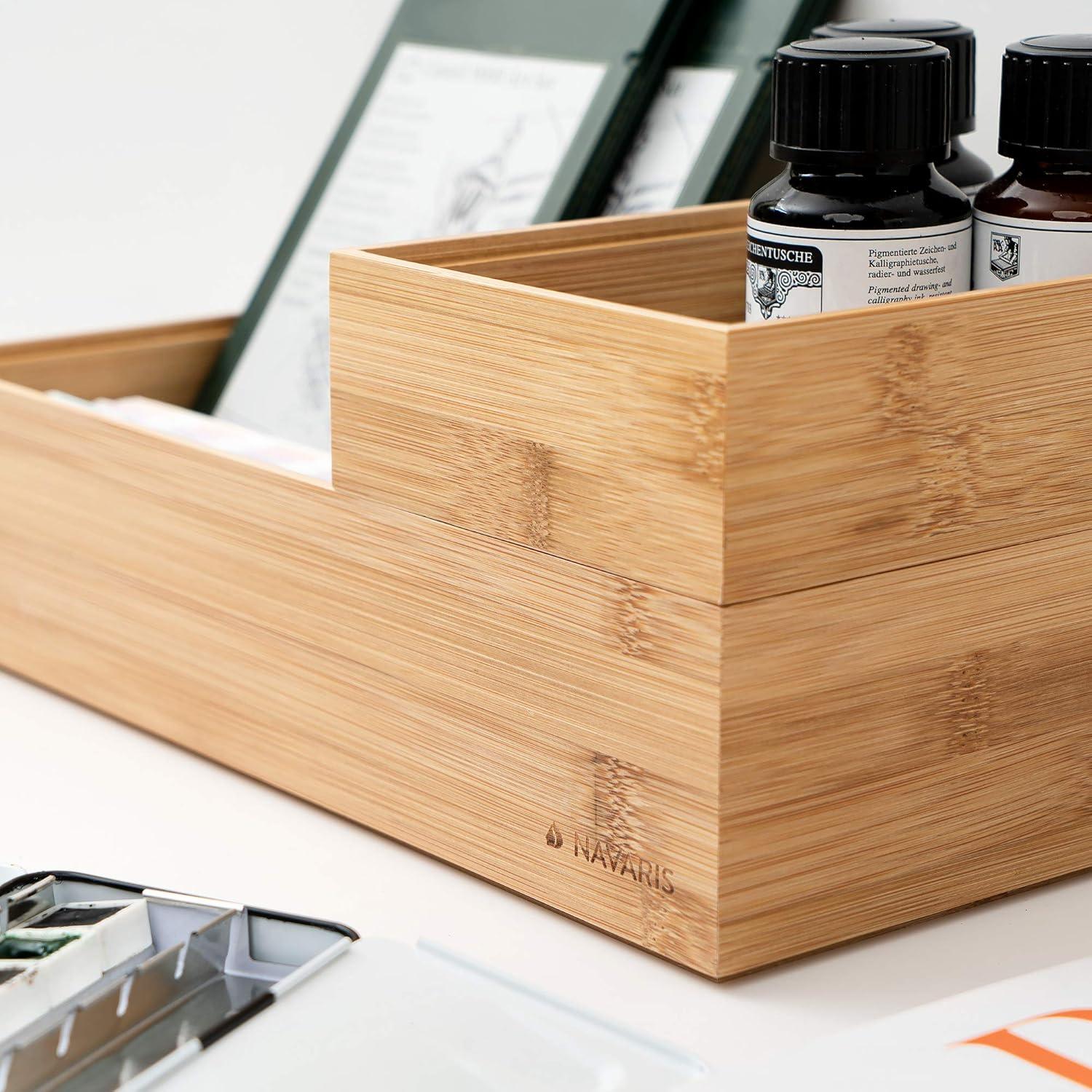 Navaris Bamboo Storage Boxes - Set of 2 Wood Stackable Box Organizers for Bedroom, Kitchen, Bathroom, Living Room, Makeup, Jewelry, Accessories